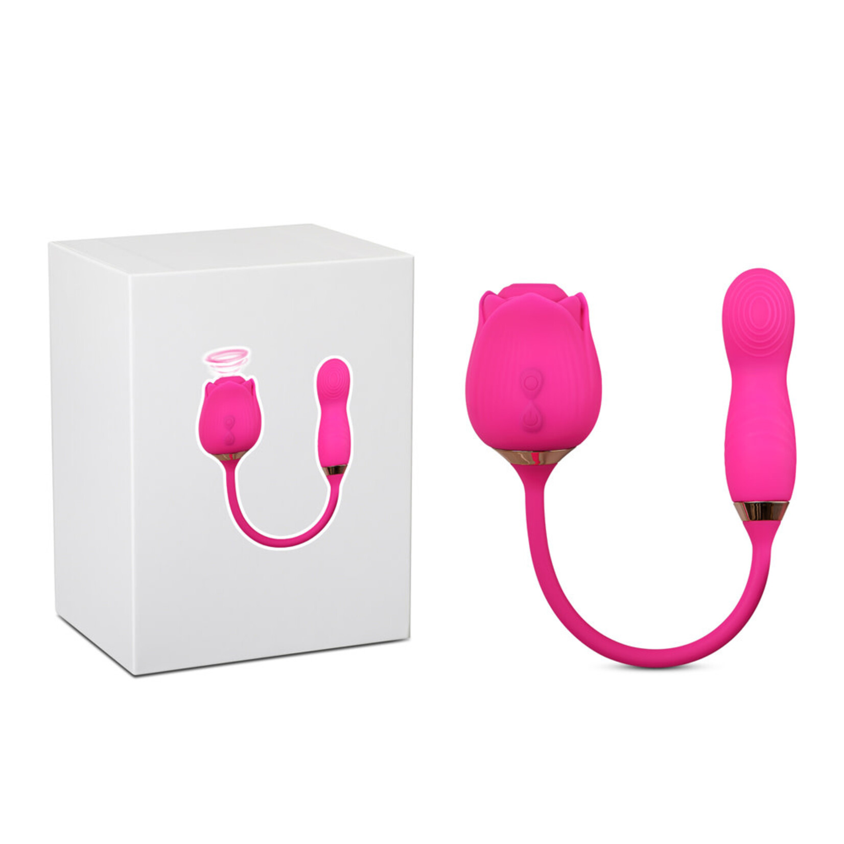 PASSION PLACE 10-SPEED PINK COLOR SILICONE CLITORAL SUCKING ROSE WITH WIGGLING VIBRATOR
