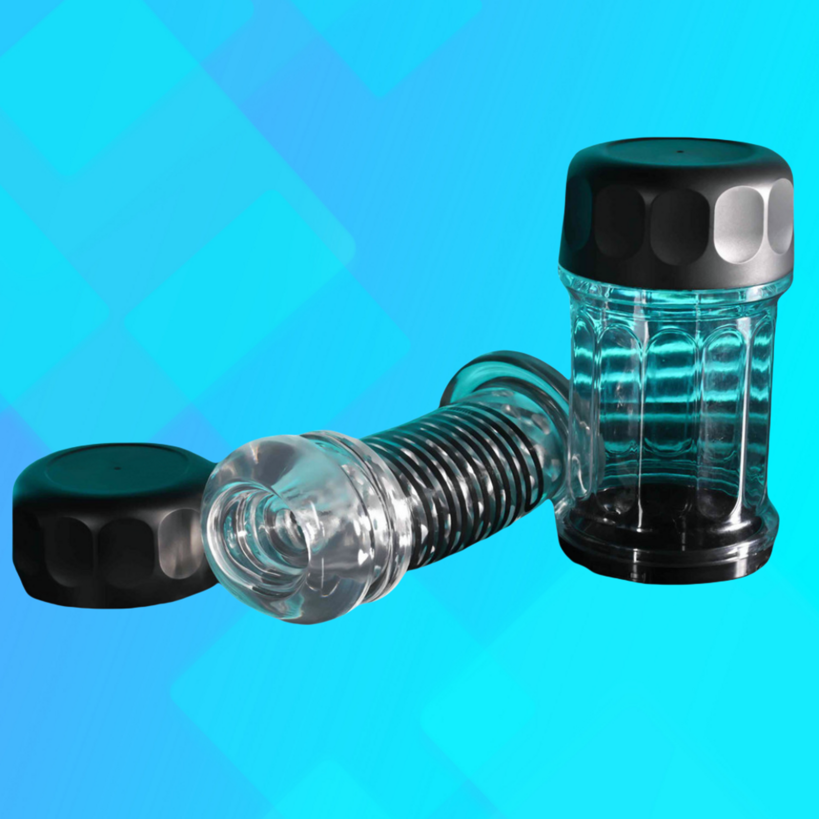 PASSION PLACE 6.3 INCH TPE MALE MASTURBATOR - TRANSPARENT SLEEVE WITH BLACK CASE