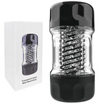 PASSION PLACE 6.3 INCH TPE MALE MASTURBATOR - TRANSPARENT SLEEVE WITH BLACK CASE