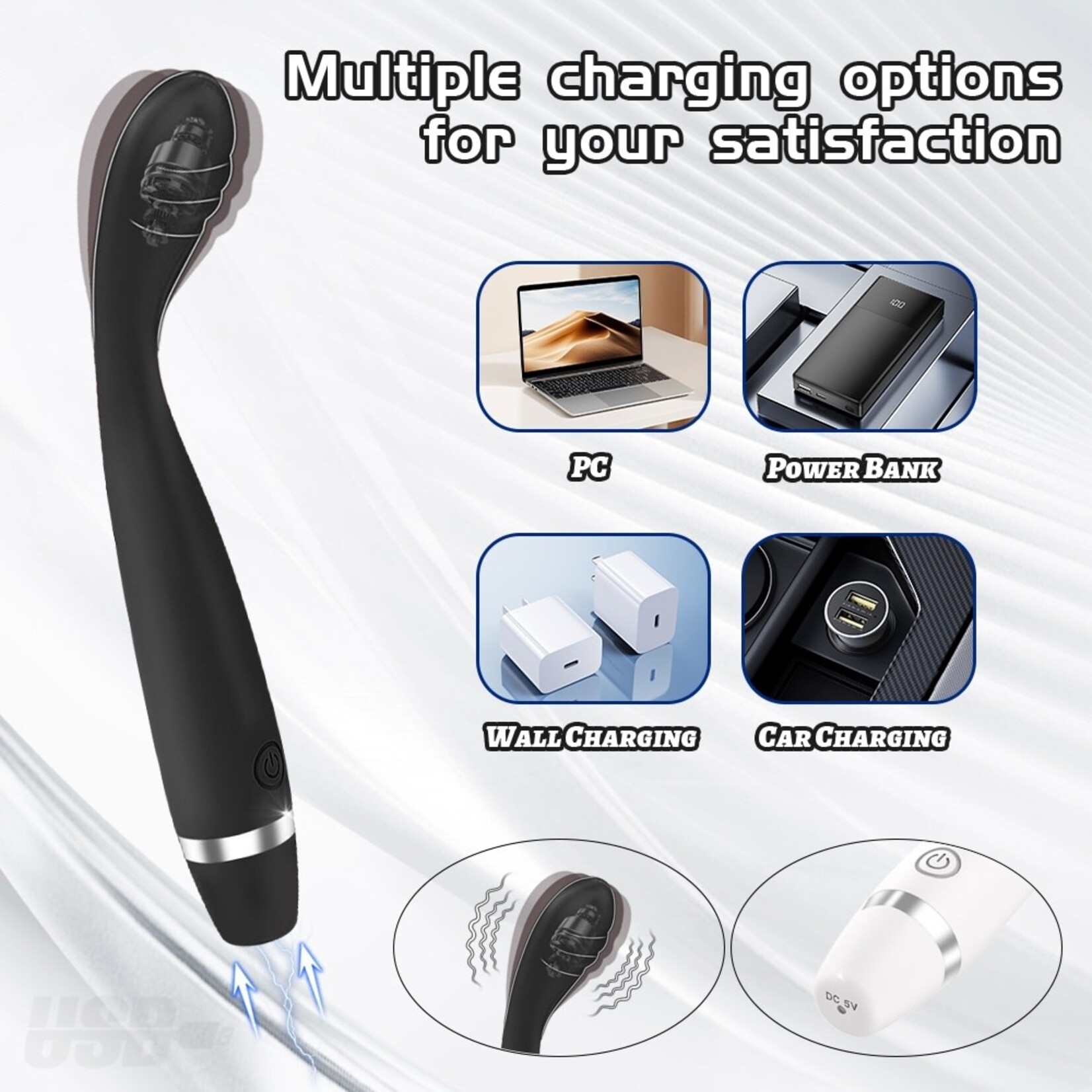 PASSION PLACE 10-MODE BLACK PLUG-IN RECHARGEABLE WATERPROOF SILICONE G-SPOT VIBRATOR