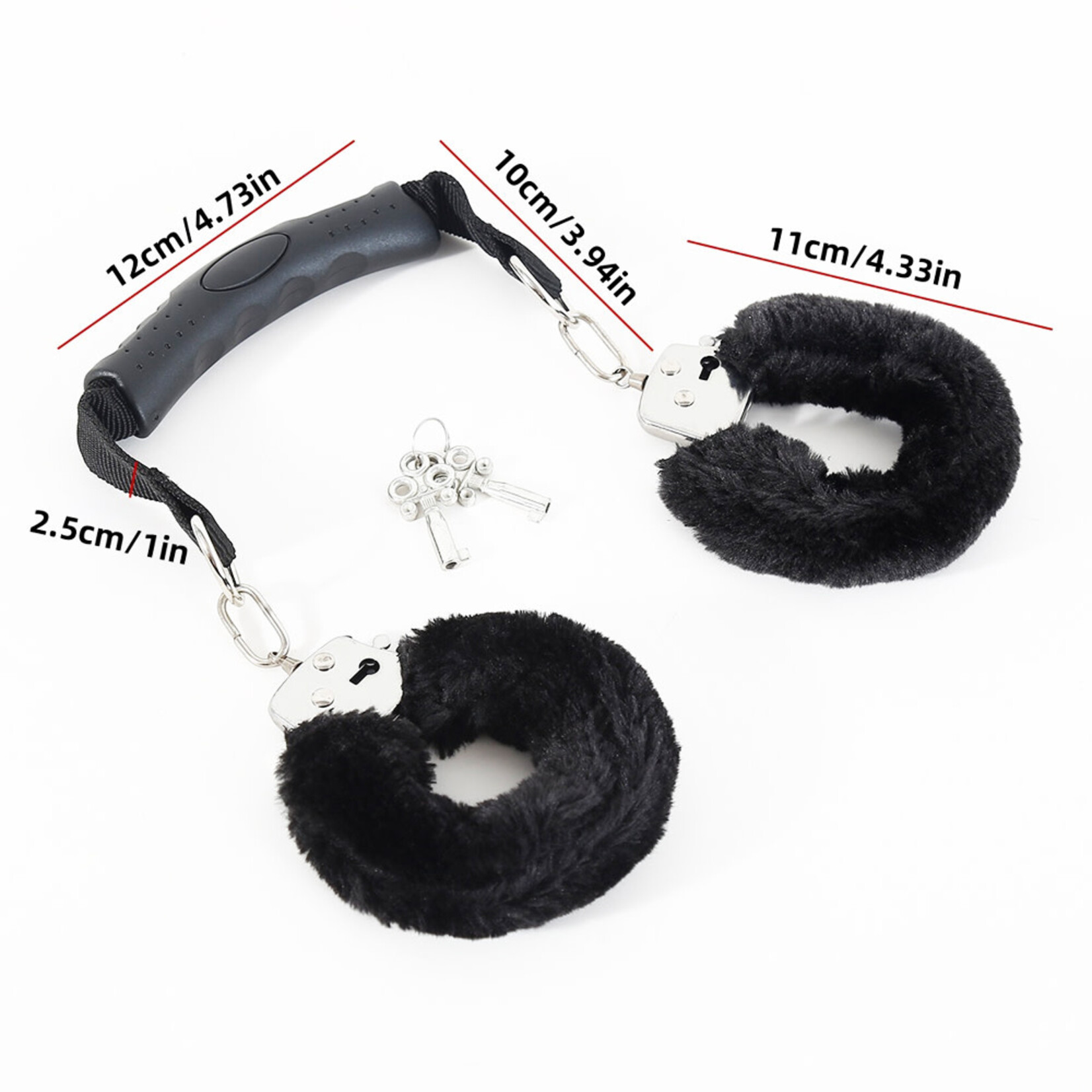 PASSION PLACE  BLACK HANDLER FURRY HANDCUFFS WITH HANDLE