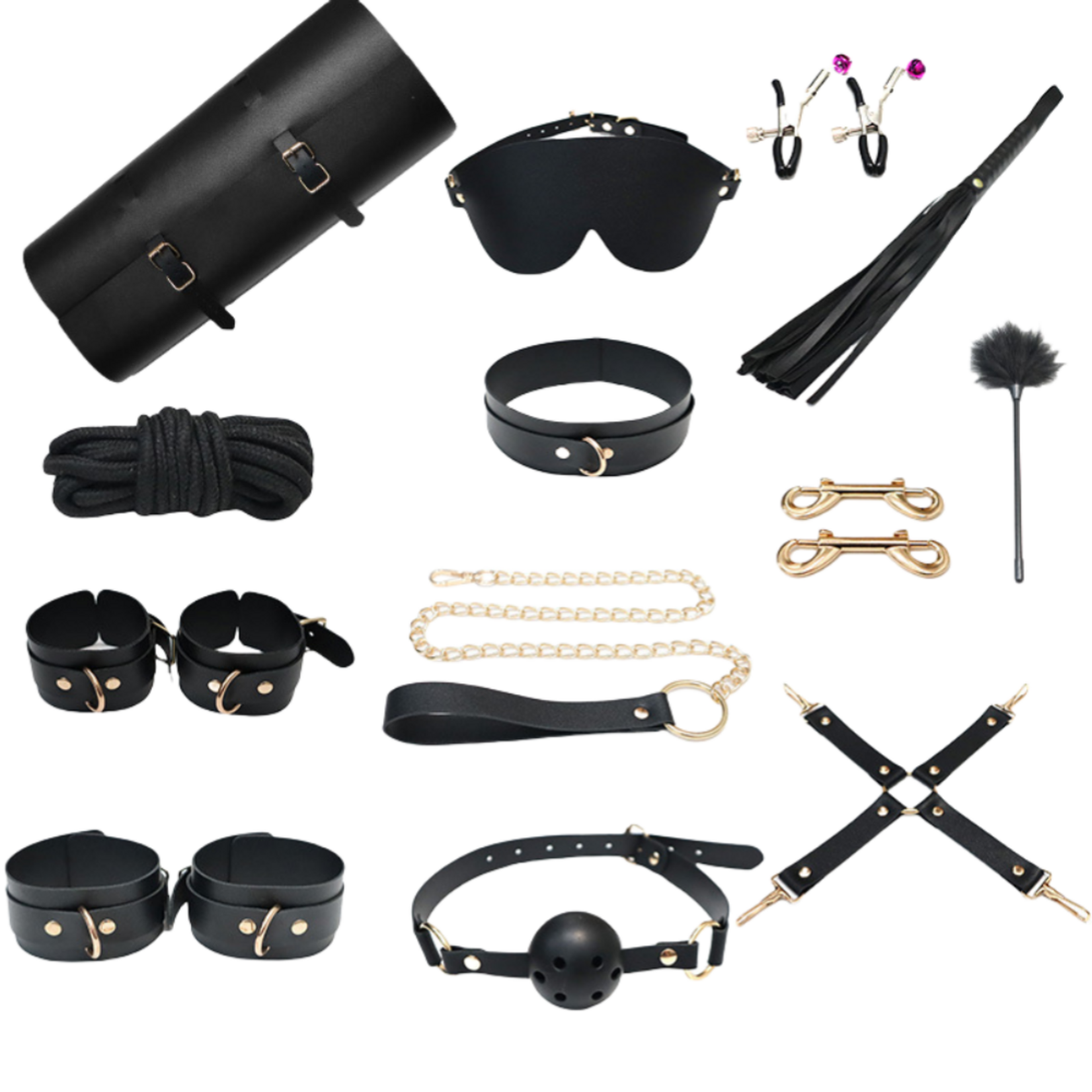 PASSION PLACE 10-PIECE COMPLETE BDSM BONDAGE SET WITH ORGANIZER POUCH