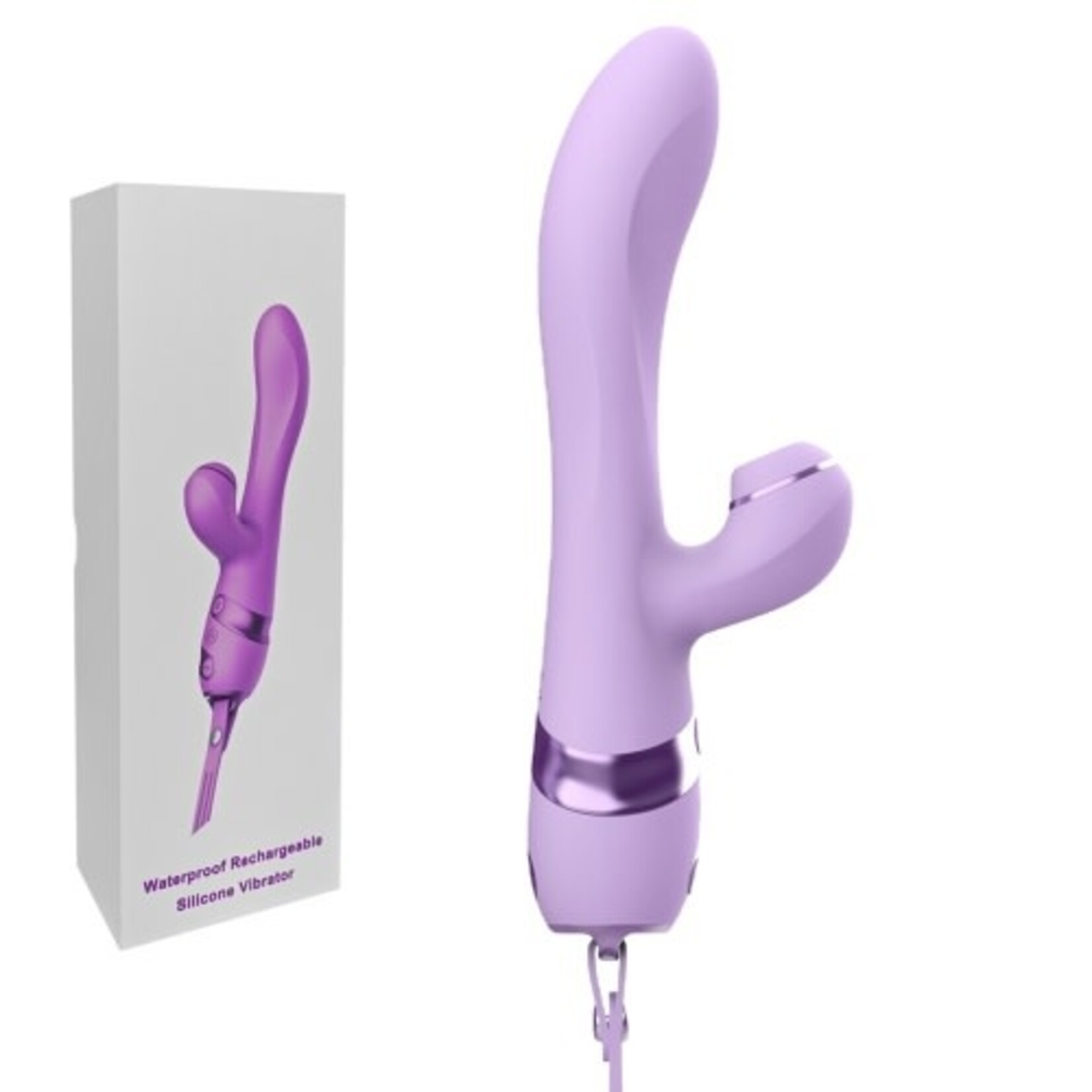 PASSION PLACE 10 MODES PURPLE WATERPROOF RECHARGEABLE SILICONE VIBRATOR WITH SUCTION & TEASER TAIL