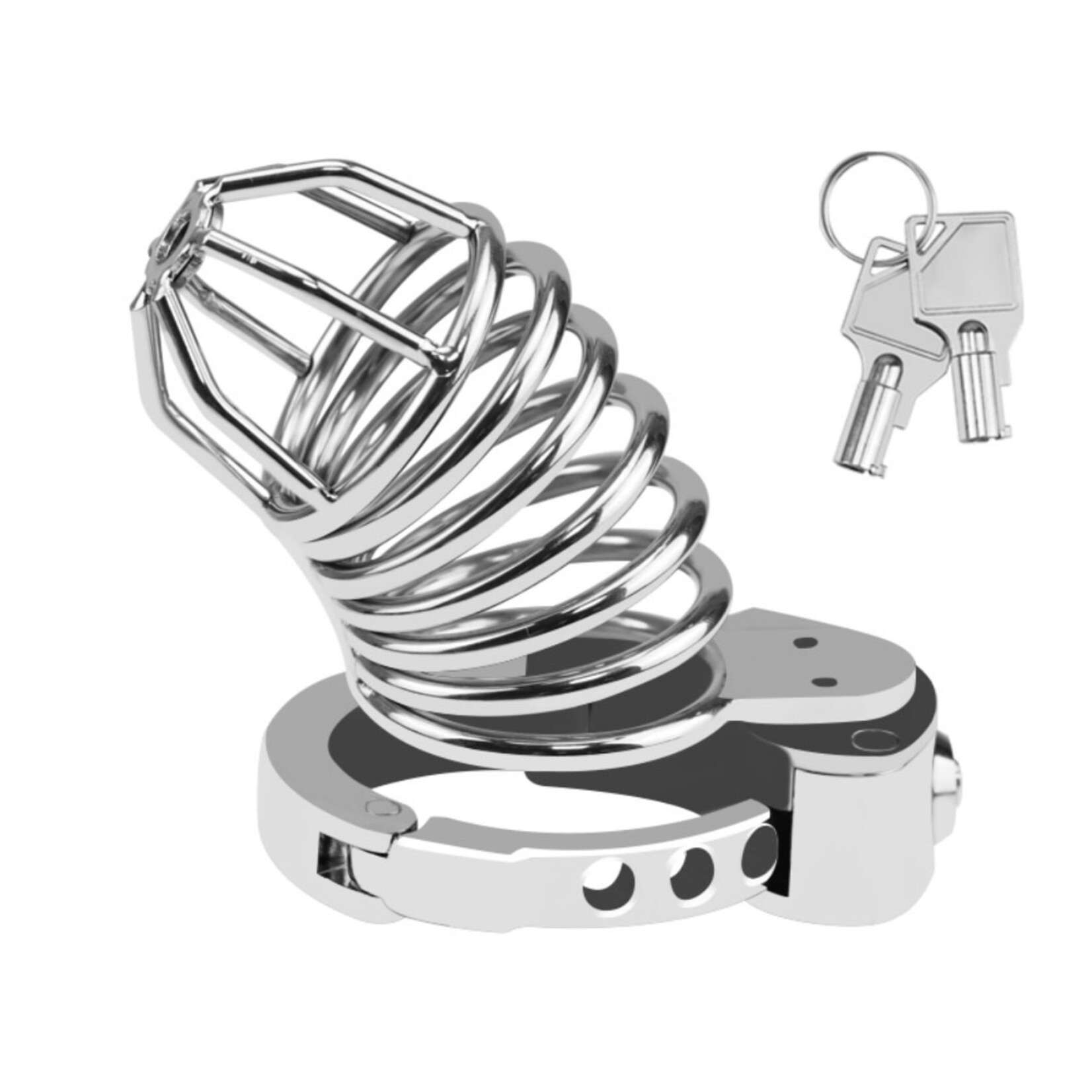 PASSION PLACE  EXTRA LENGTH STAINLESS STEEL MALE CHASTITY CAGE - 4.7" SECURE LOCK WITH KEYS & STORAGE BAG