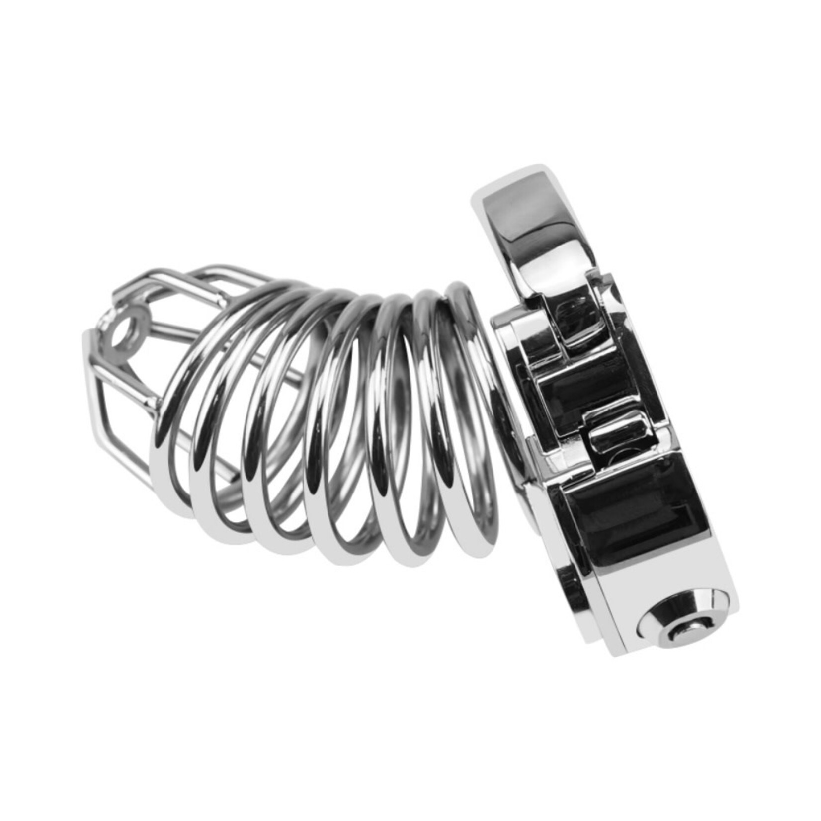 PASSION PLACE  EXTRA LENGTH STAINLESS STEEL MALE CHASTITY CAGE - 4.7" SECURE LOCK WITH KEYS & STORAGE BAG