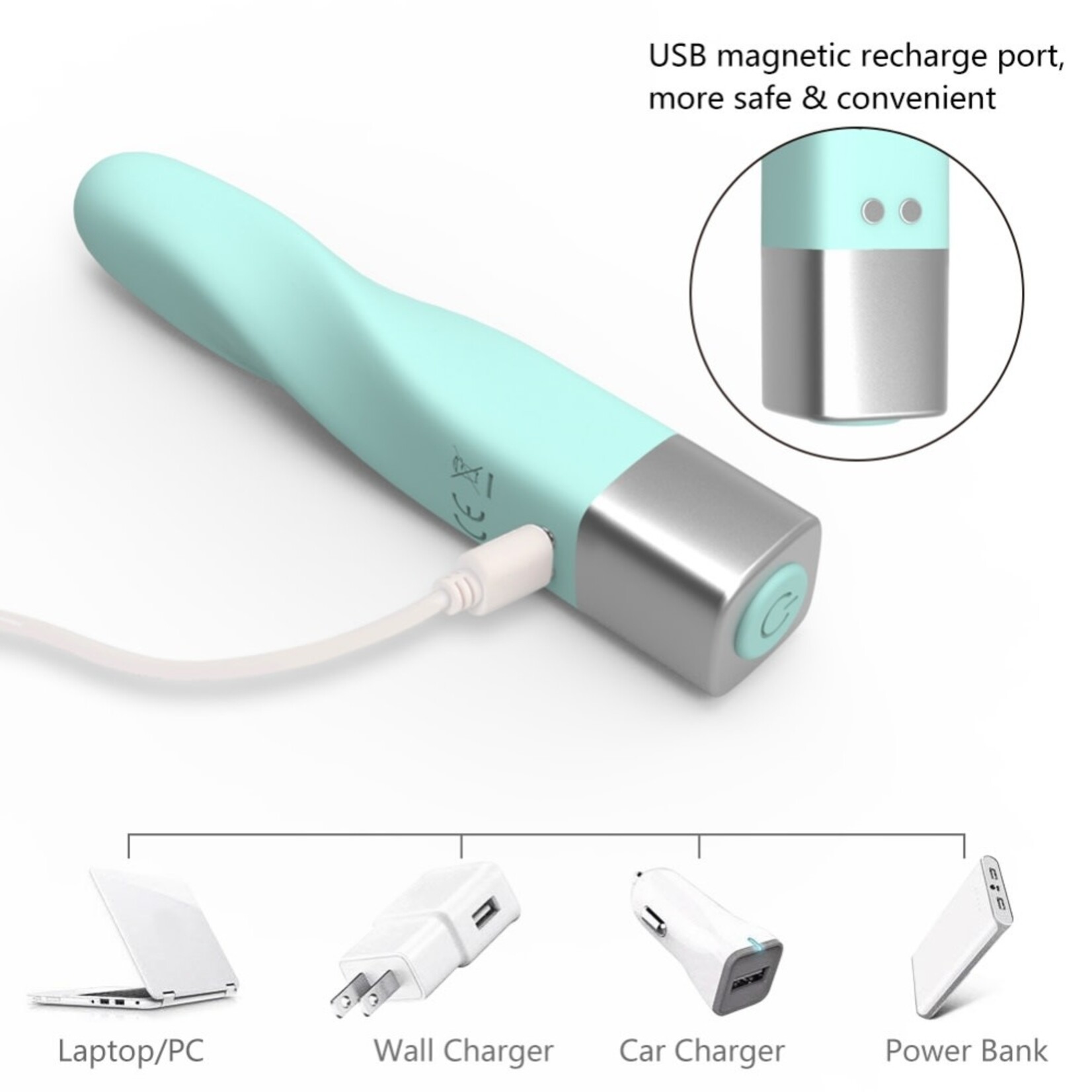 PASSION PLACE  16 MODES CYAN SPIRAL WATERPROOF RECHARGEABLE SILICONE BULLET VIBRATOR