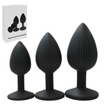 PASSION PLACE  RIBBED TEXTURE BLACK SILICONE ANAL PLUG TRAINING KIT (3 SIZES)
