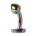 PASSION PLACE 2.92 INCH RAINBOW METAL BUTT PLUG WITH CURVED DESIGN AND GIFT BOX