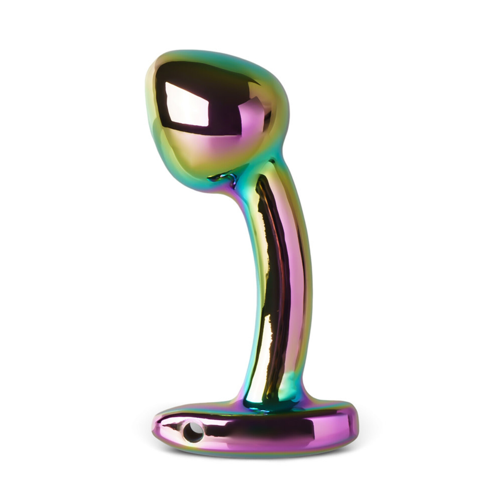 PASSION PLACE 2.92 INCH RAINBOW METAL BUTT PLUG WITH CURVED DESIGN AND GIFT BOX