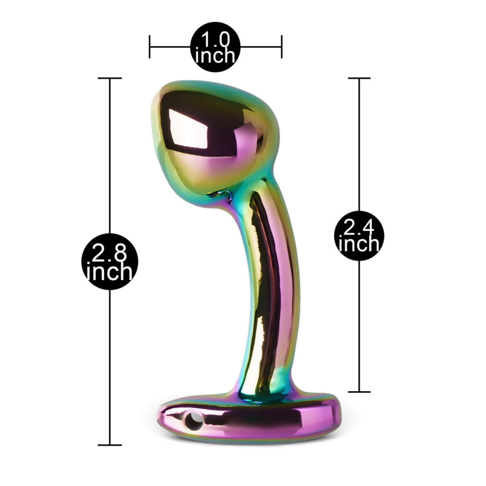PASSION PLACE 2.92 INCH RAINBOW METAL BUTT PLUG WITH CURVED DESIGN AND GIFT BOX