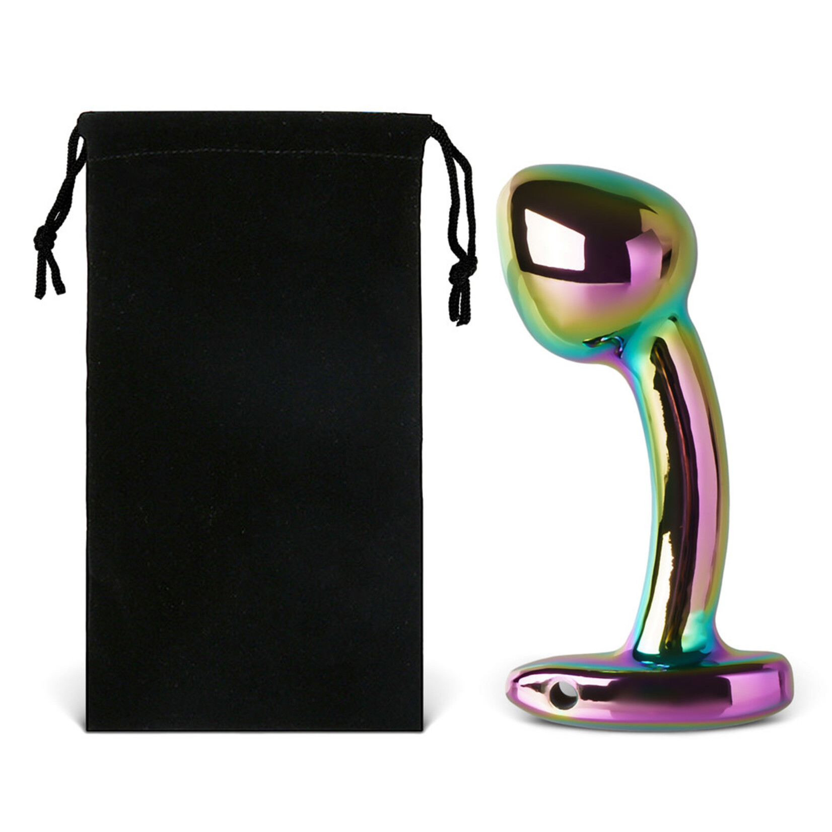 PASSION PLACE 2.92 INCH RAINBOW METAL BUTT PLUG WITH CURVED DESIGN AND GIFT BOX