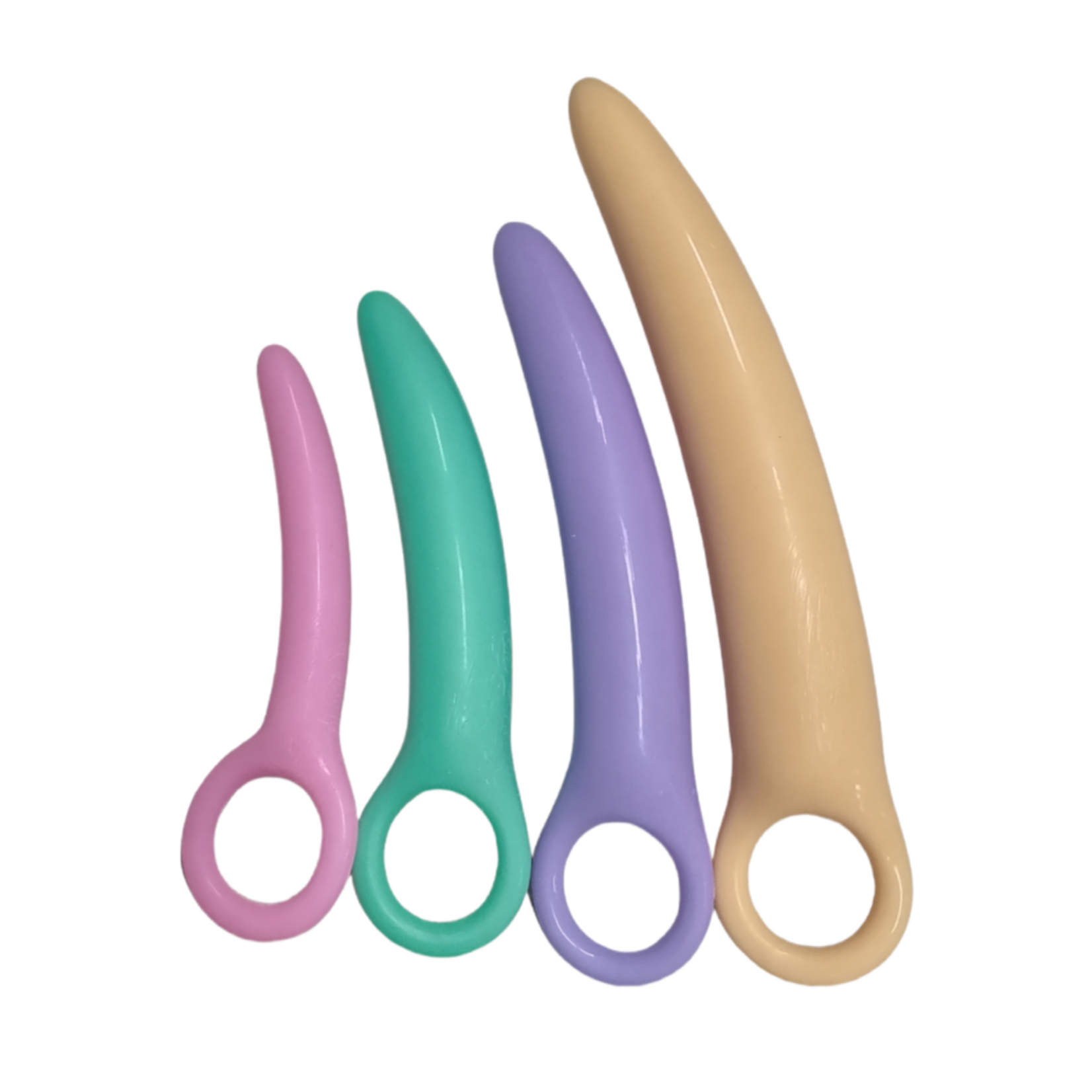 PASSION PLACE 4-PIECE COLORFUL TPR VAGINAL DILATOR SET WITH FINGER LOOPS - PROGRESSIVE PELVIC FLOOR THERAPY TOOLS