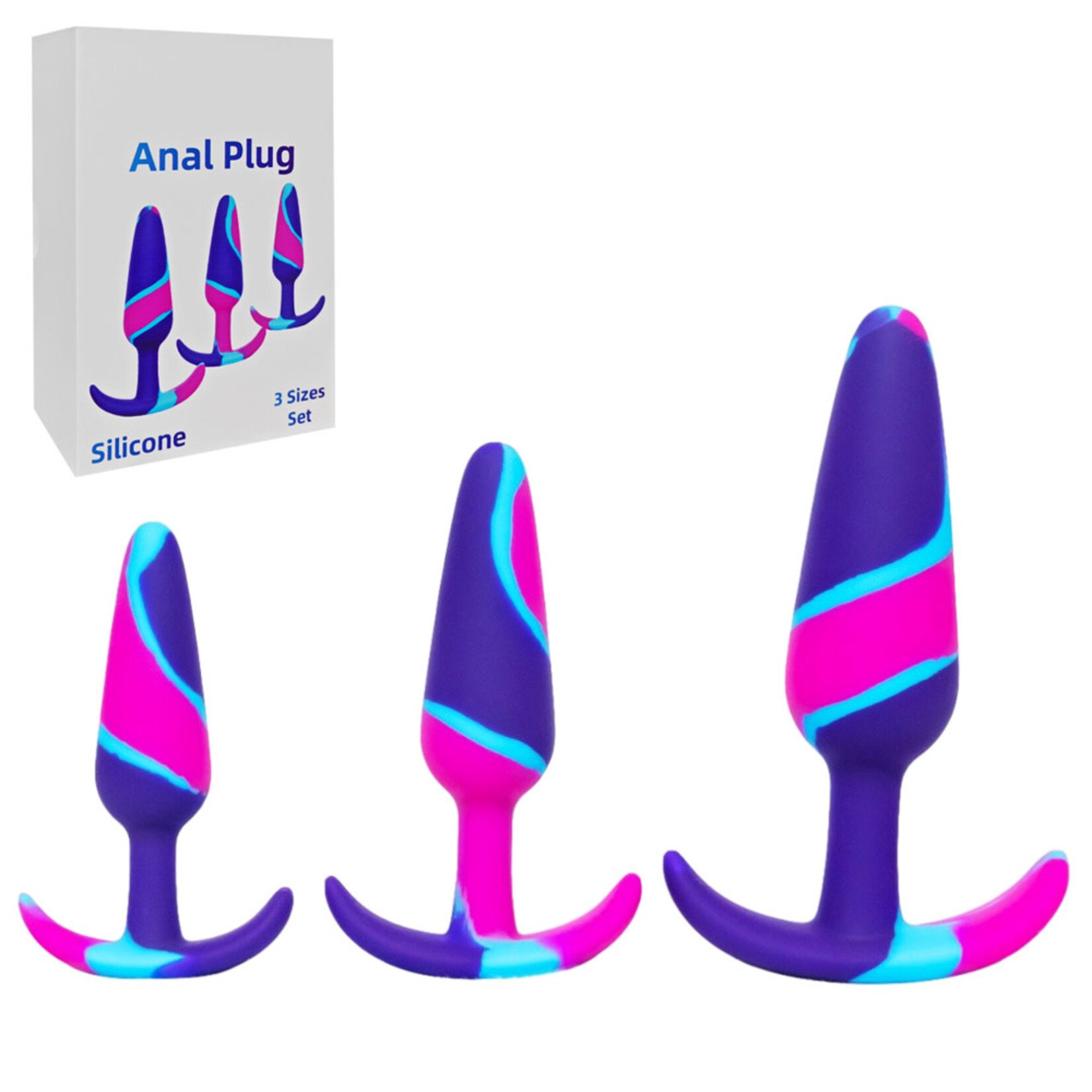 PASSION PLACE 3 SIZES RAINBOW SILICONE BUTT PLUG SET FOR BEGINNERS
