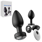 PASSION PLACE 10-SPEED BLACK REMOTE CONTROL RECHARGEABLE SILICONE VIBRATING ANAL PLUG SET