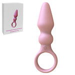 PASSION PLACE  4.93'' PINK RECHARGEABLE WATERPROOF SILICONE VIBRATING BUTT PLUG - 10-SPEED WITH FINGER-RING HANDLE DESIGN