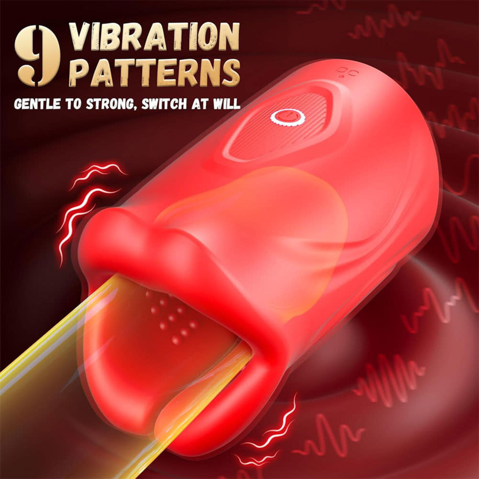 PASSION PLACE 3.94 INCH RED 9-SPEED APP-CONTROLLED WATERPROOF RECHARGEABLE SILICONE TONGUE MALE MASTURBATOR