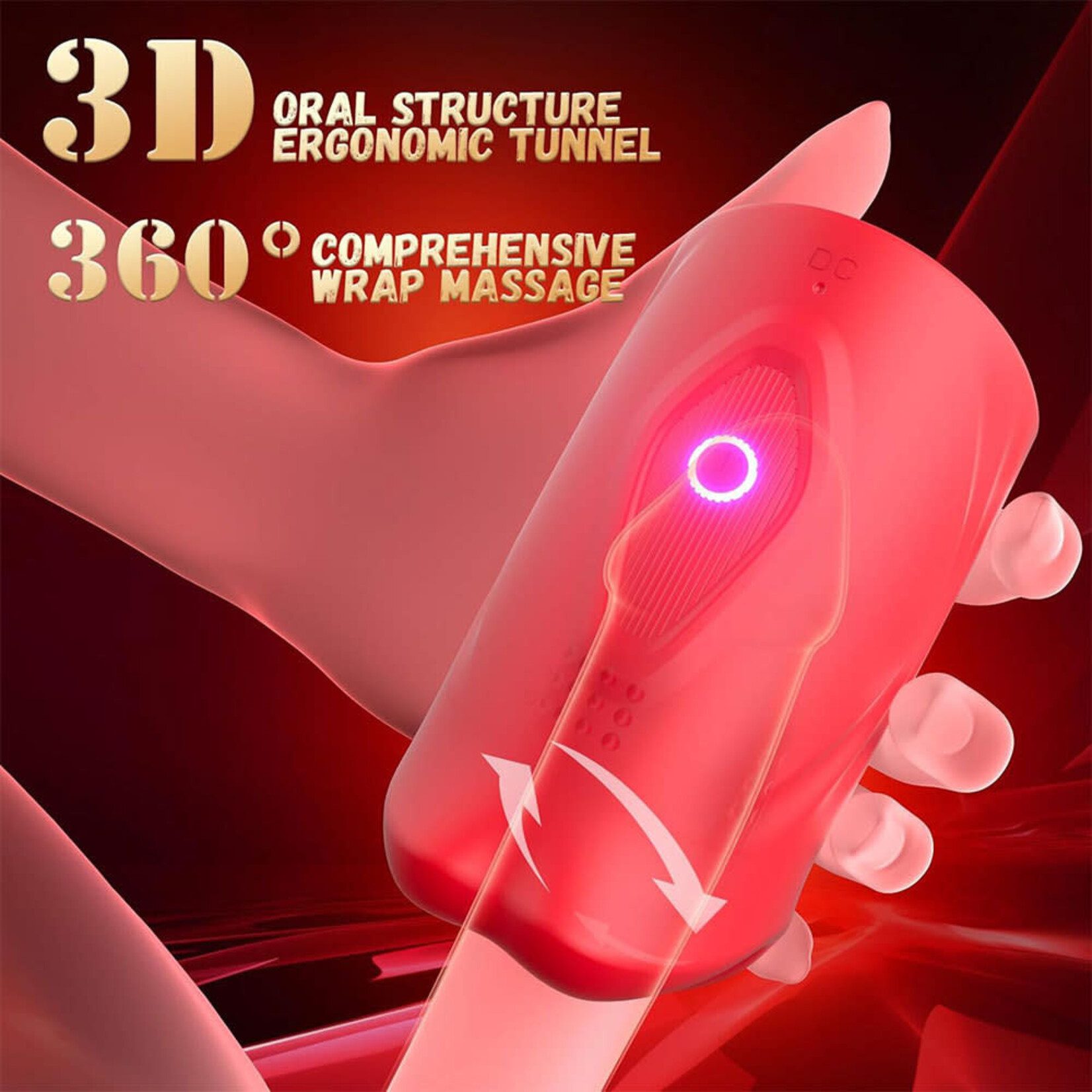 PASSION PLACE 3.94 INCH RED 9-SPEED APP-CONTROLLED WATERPROOF RECHARGEABLE SILICONE TONGUE MALE MASTURBATOR