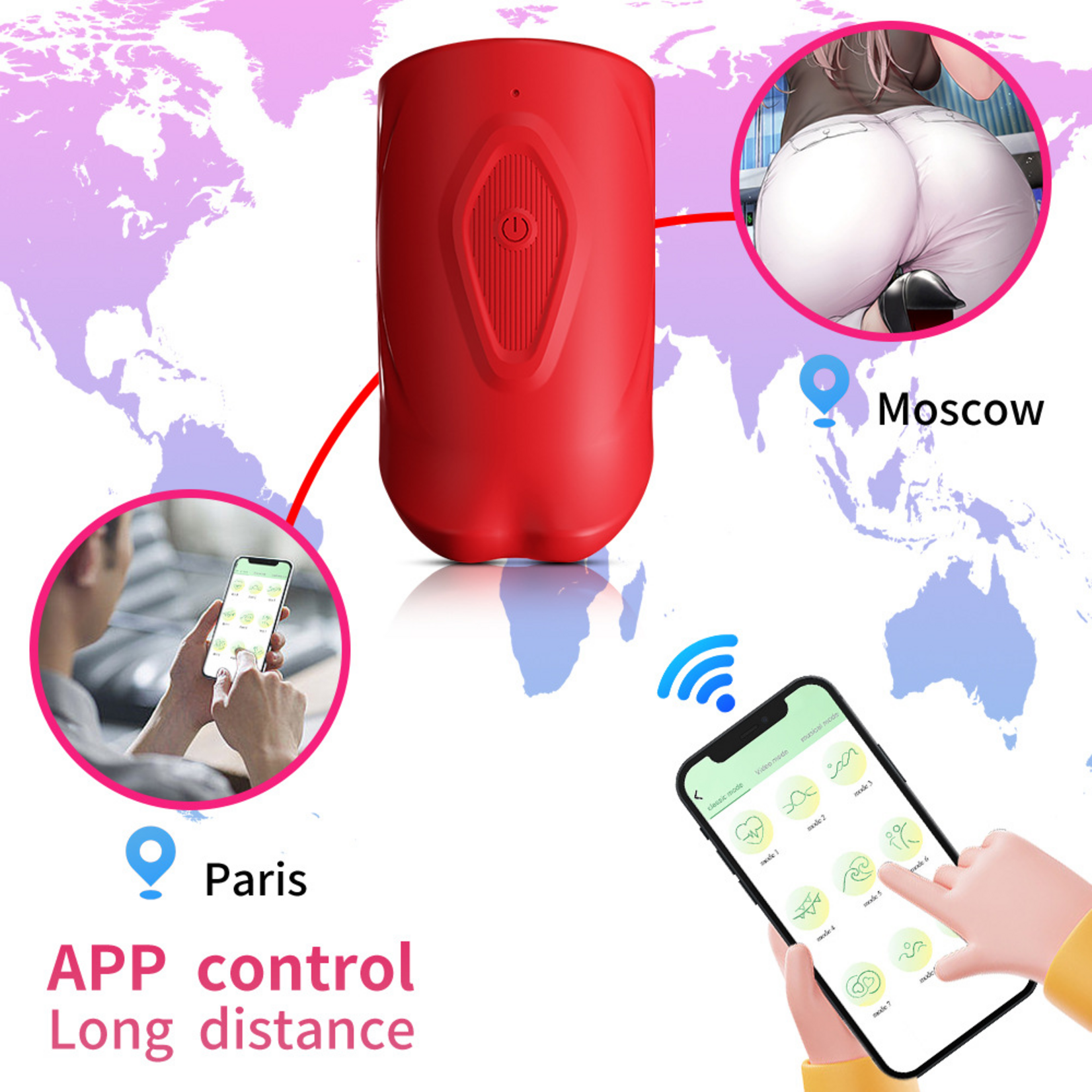 PASSION PLACE 3.94 INCH RED 9-SPEED APP-CONTROLLED WATERPROOF RECHARGEABLE SILICONE TONGUE MALE MASTURBATOR