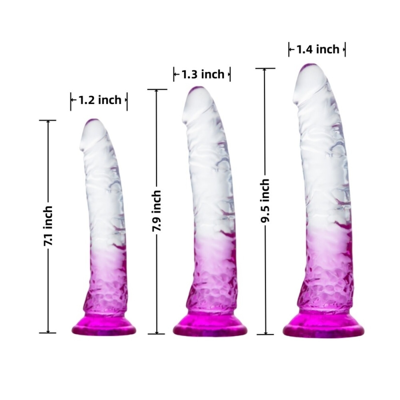 PASSION PLACE CLEAR & PURPLE TPE 3-PIECE DILDO SET