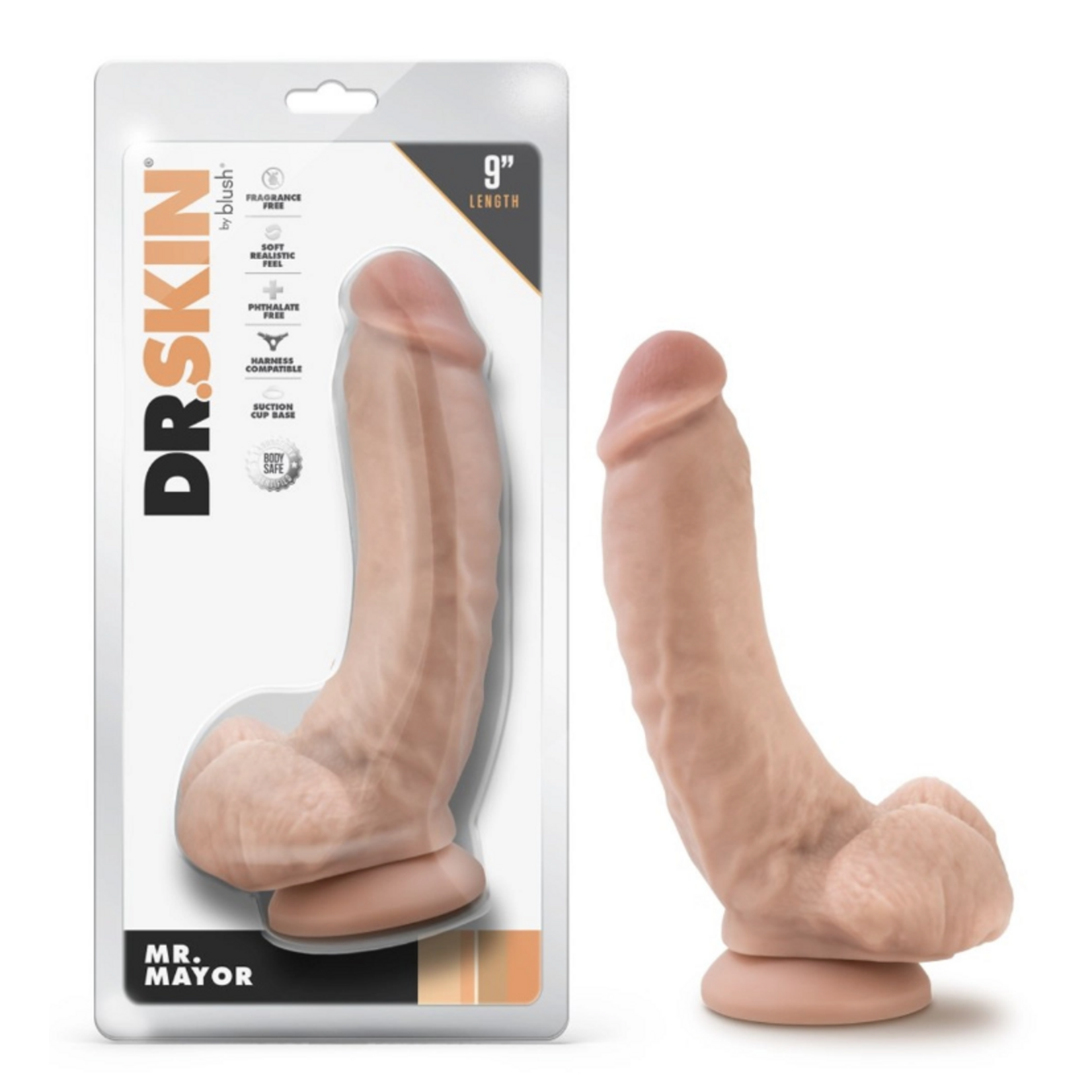BLUSH BLUSH - DR. SKIN - MR. MAYOR - 9 INCH DILDO WITH BALLS - BEIGE