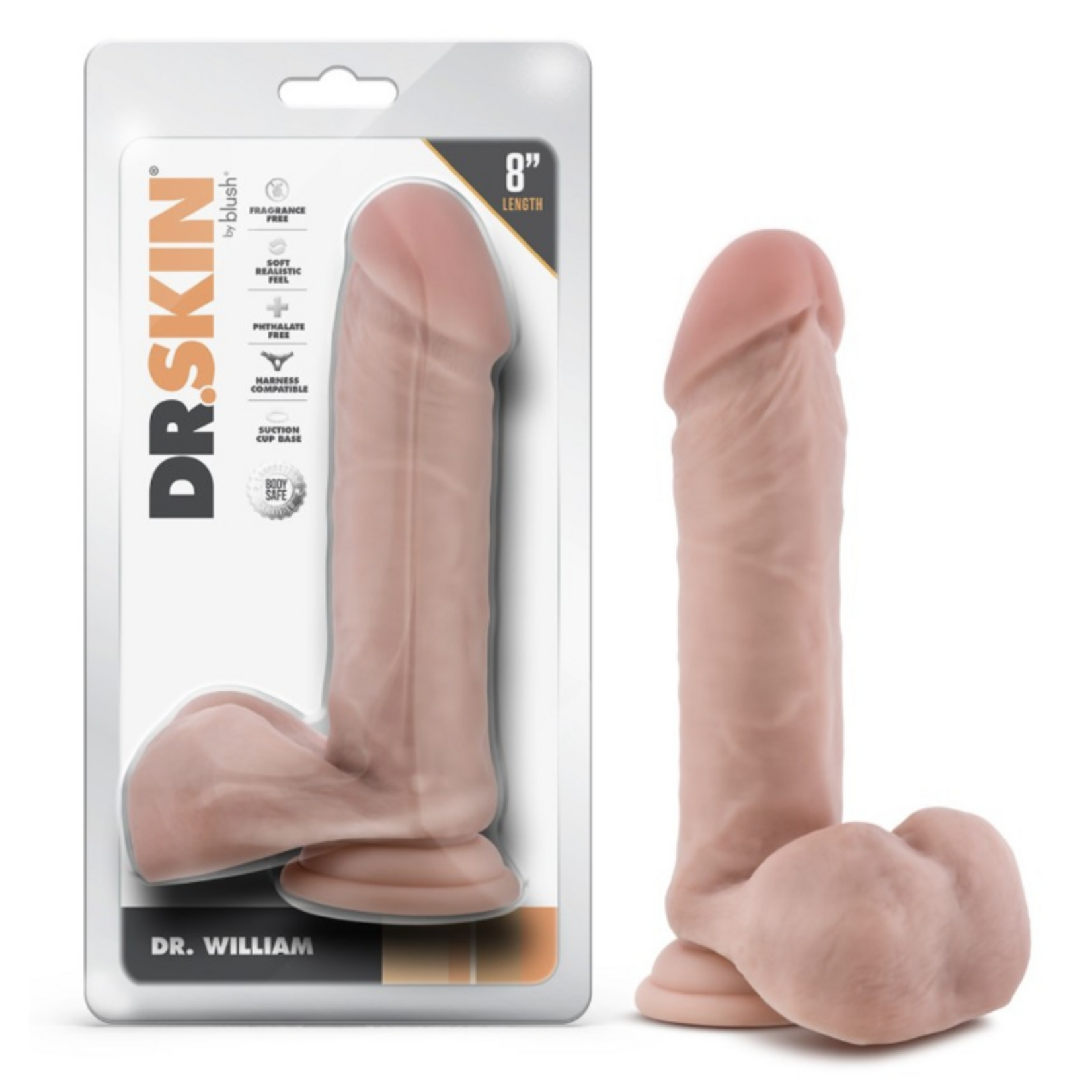 DR. SKIN BLUSH - DR. SKIN - DR. WILLIAM 8" DILDO WITH BALLS - BEIGE