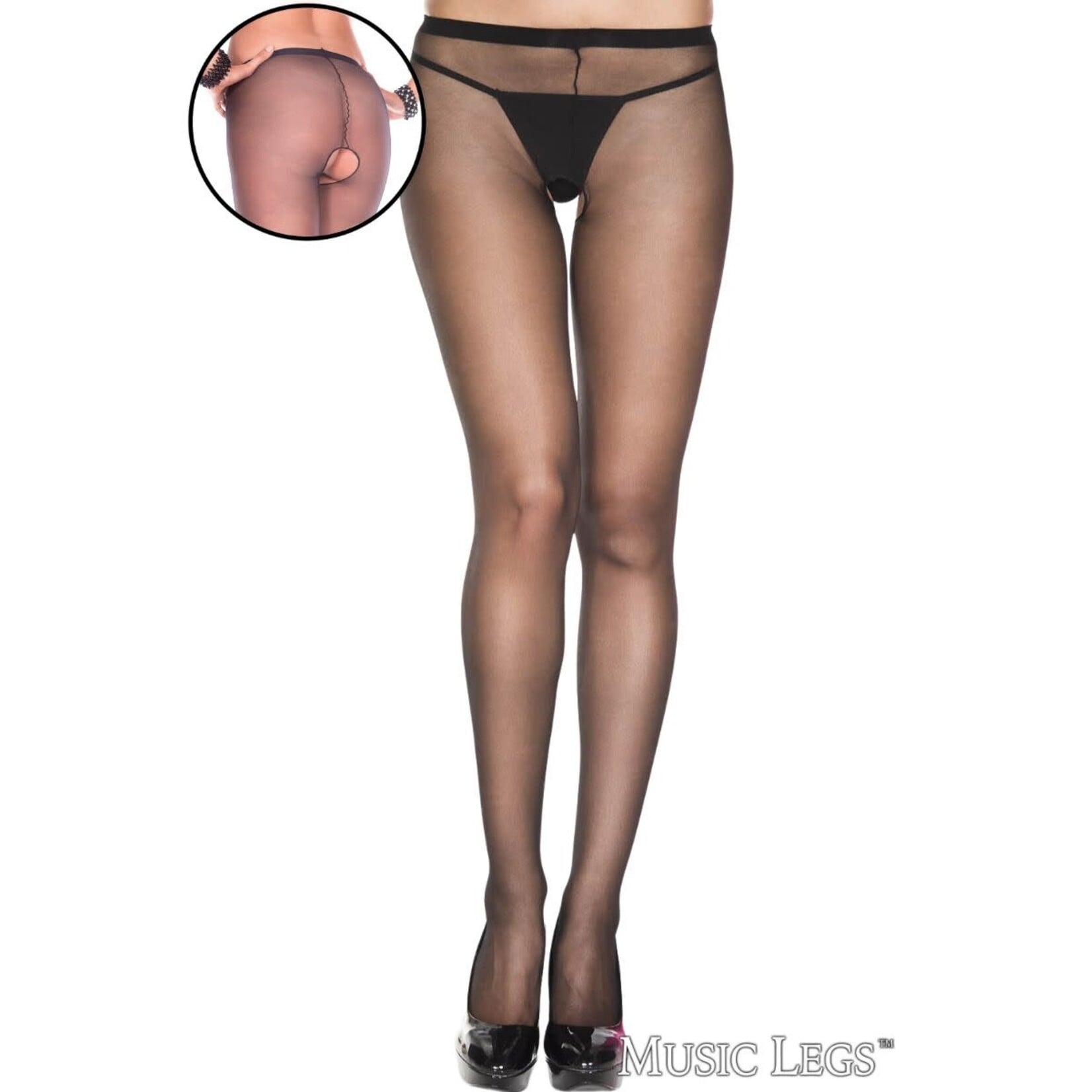 MUSIC LEGS MUSIC LEGS SHEER OPEN PANTYHOSE BLACK O/S