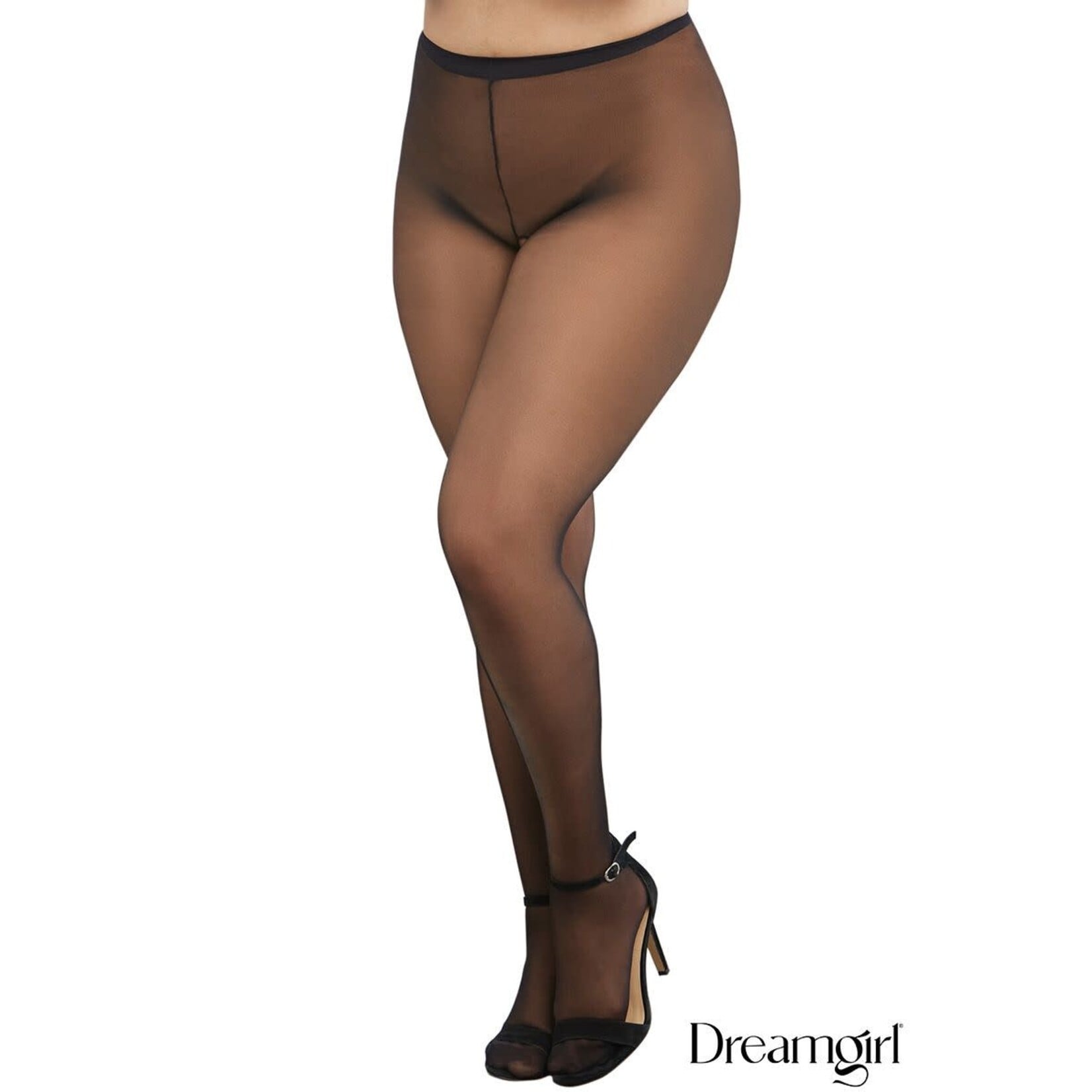 DREAMGIRL LINGERIE DREAMGIRL SHEER OPEN PANTYHOSE BLACK QUEEN