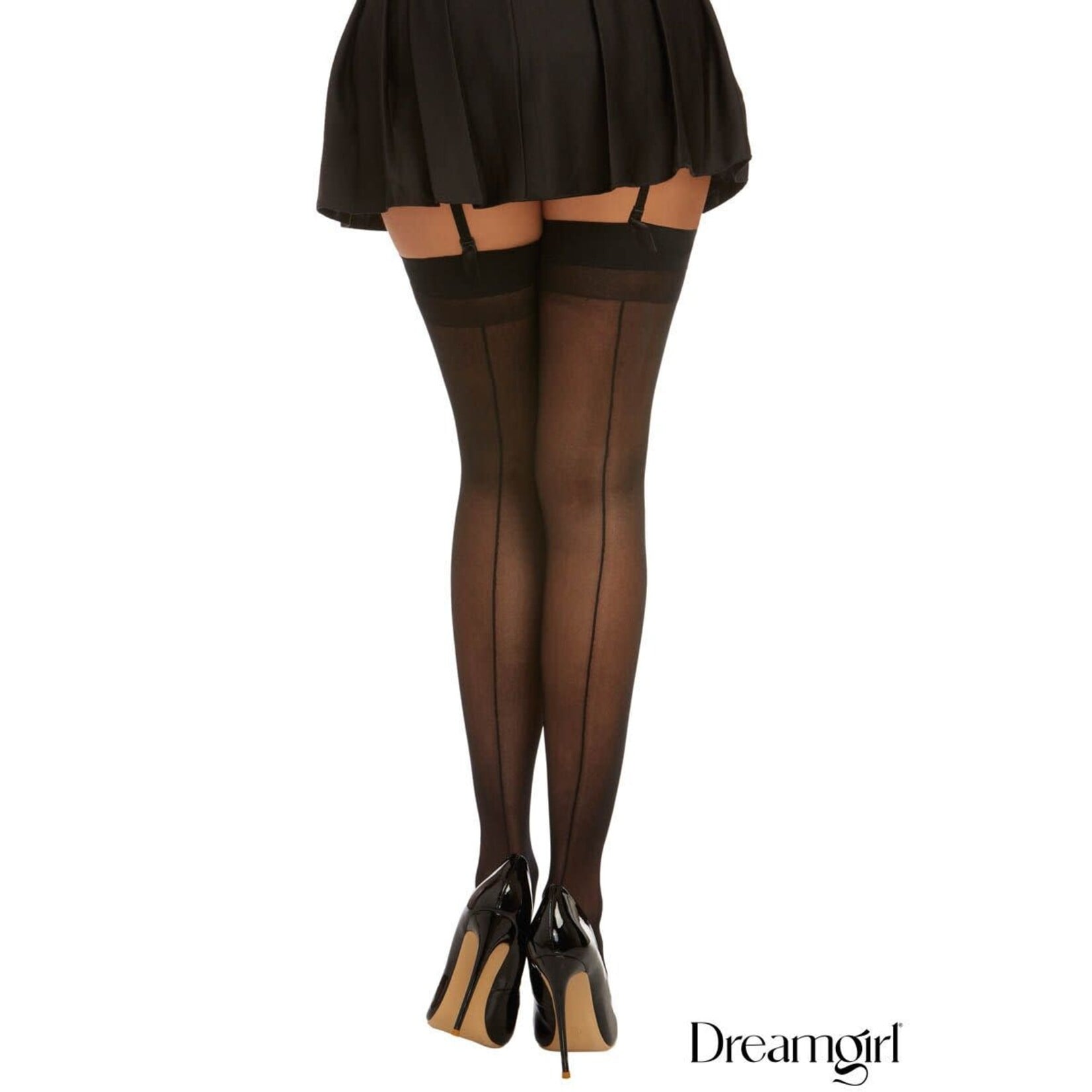 DREAMGIRL LINGERIE DREAMGIRL BACKSEAM THIGH HI BLACK O/S