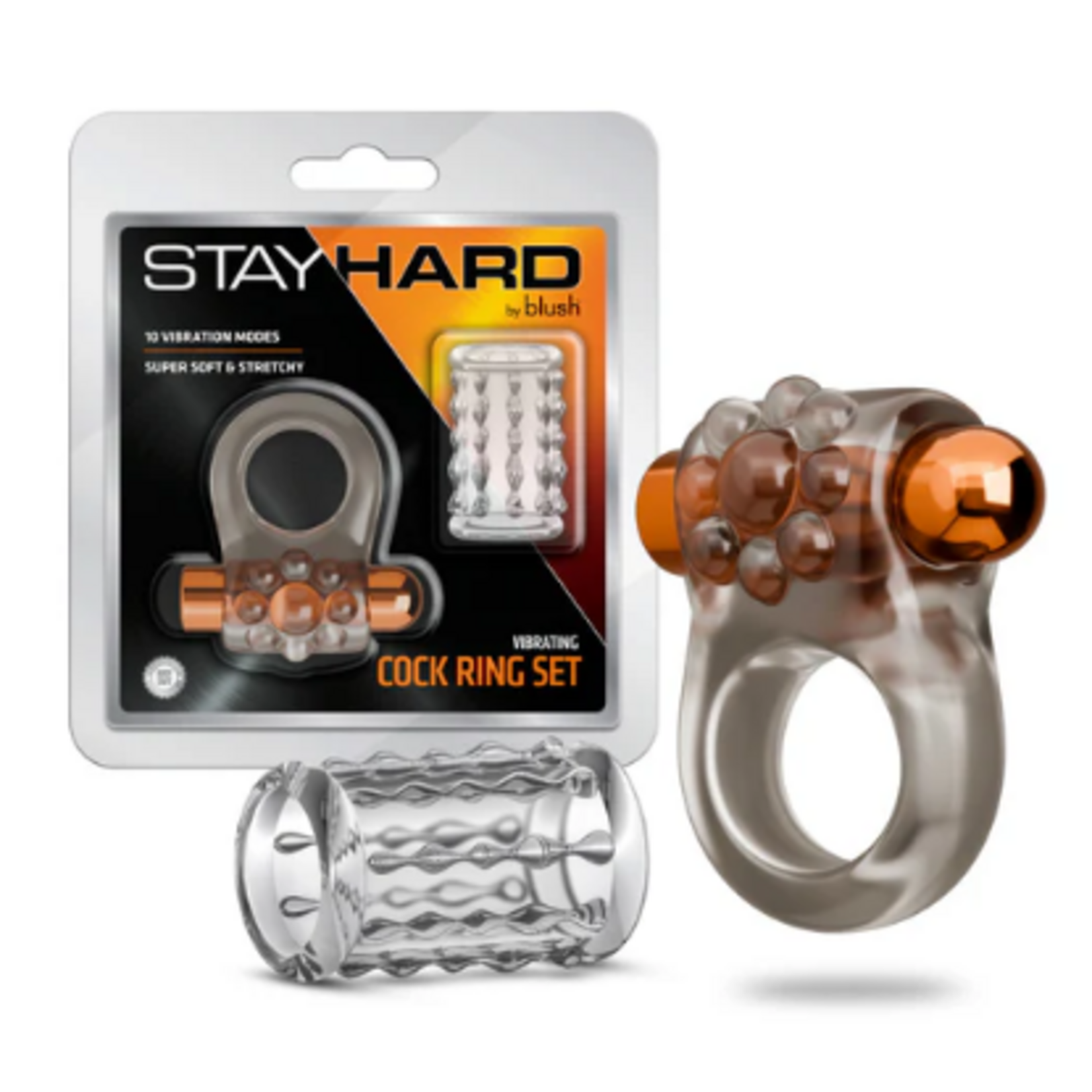 BLUSH - STAY HARD - VIBRATING COCK RING SET WITH SLEEVE