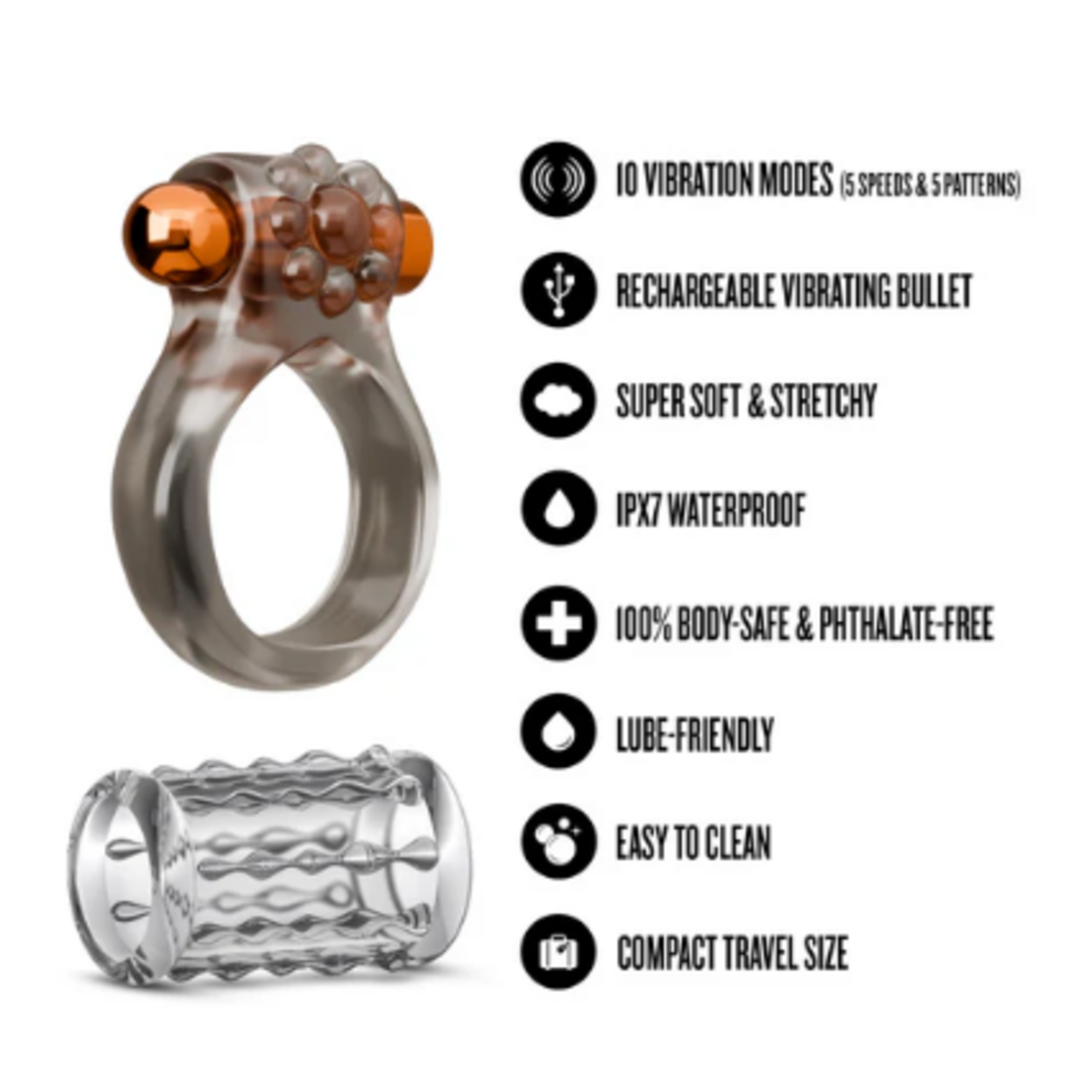 BLUSH - STAY HARD - VIBRATING COCK RING SET WITH SLEEVE