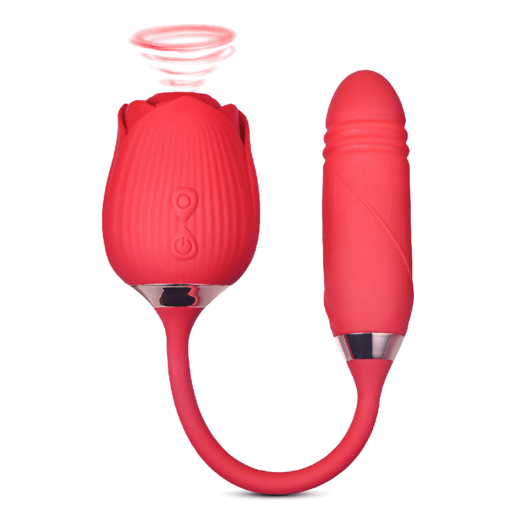 PASSION PLACE 10-SPEED RED COLOR SILICONE CLITORAL SUCKING ROSE WITH THRUSTING VIBRATOR