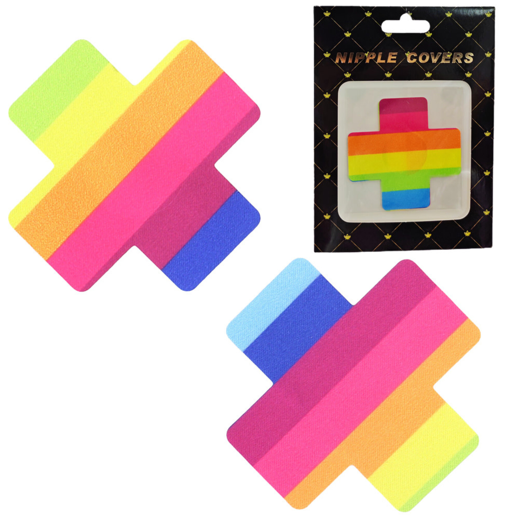 PASSION PLACE PRETTY PASTIES - PRIDE CROSS RAINBOW NIPPLE COVERS (PAIR)