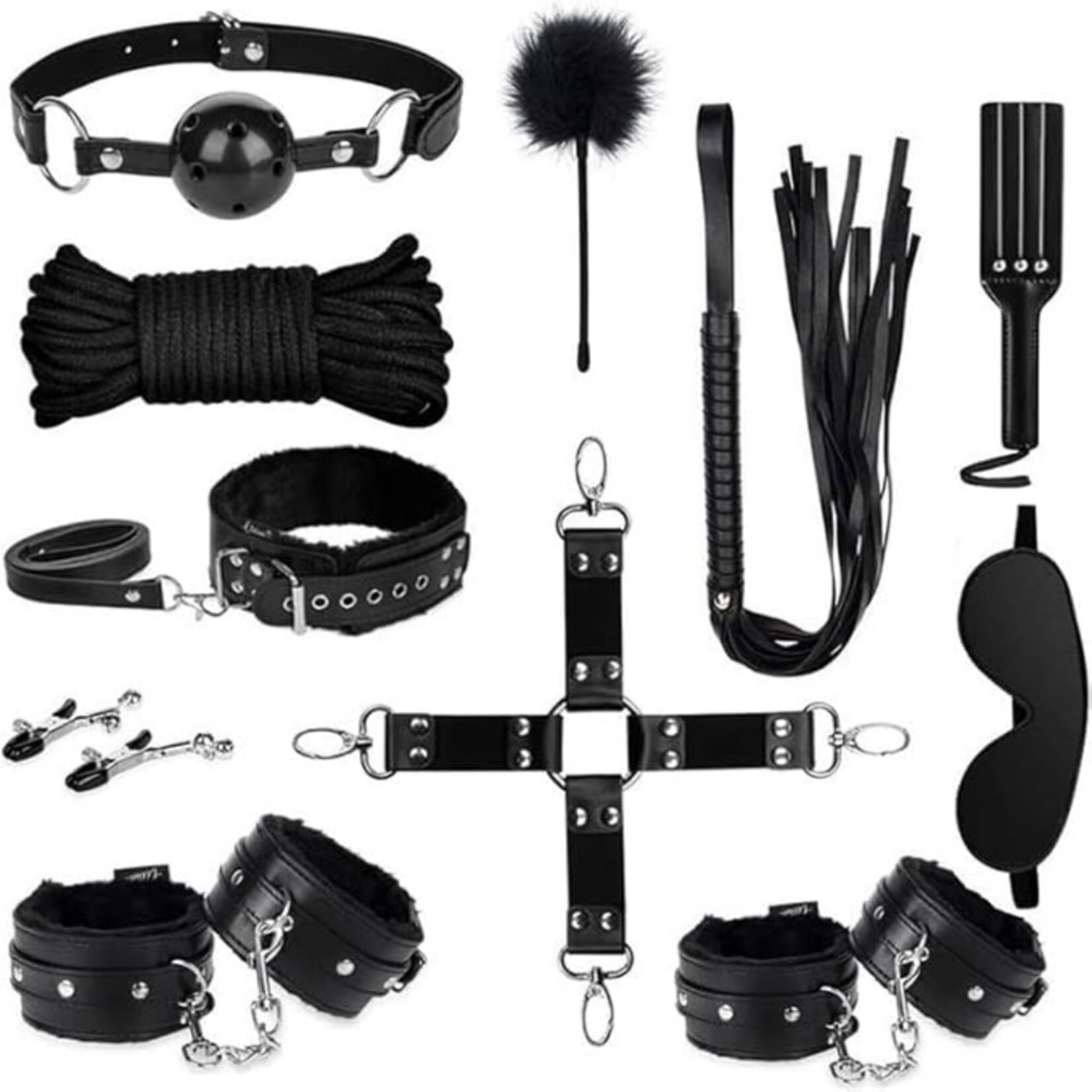 PASSION PLACE 11-PIECE BLACK HIGH QUALITY BDSM BONDAGE SET