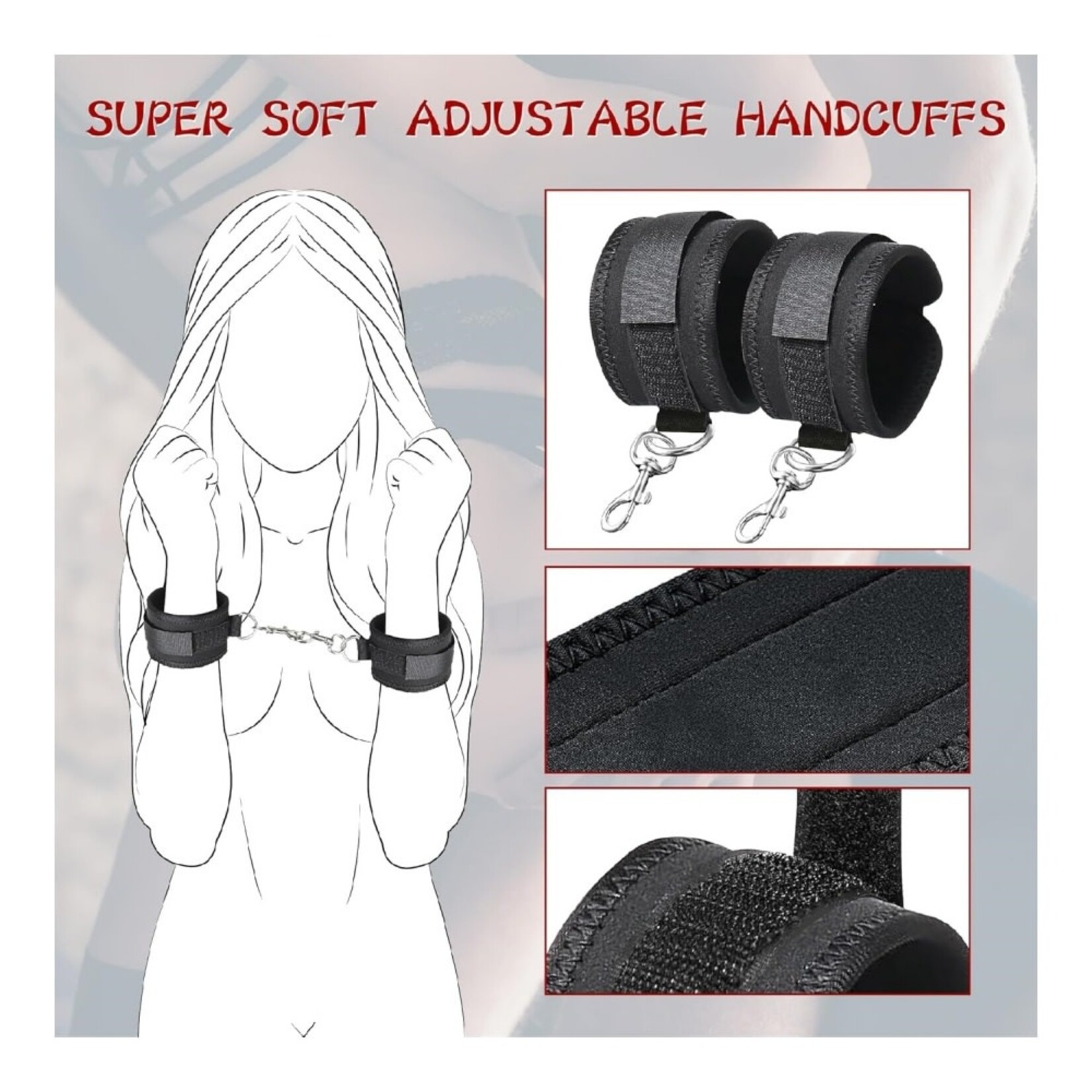 PASSION PLACE BLACK BED RESTRAINTS SET WITH HANDCUFFS