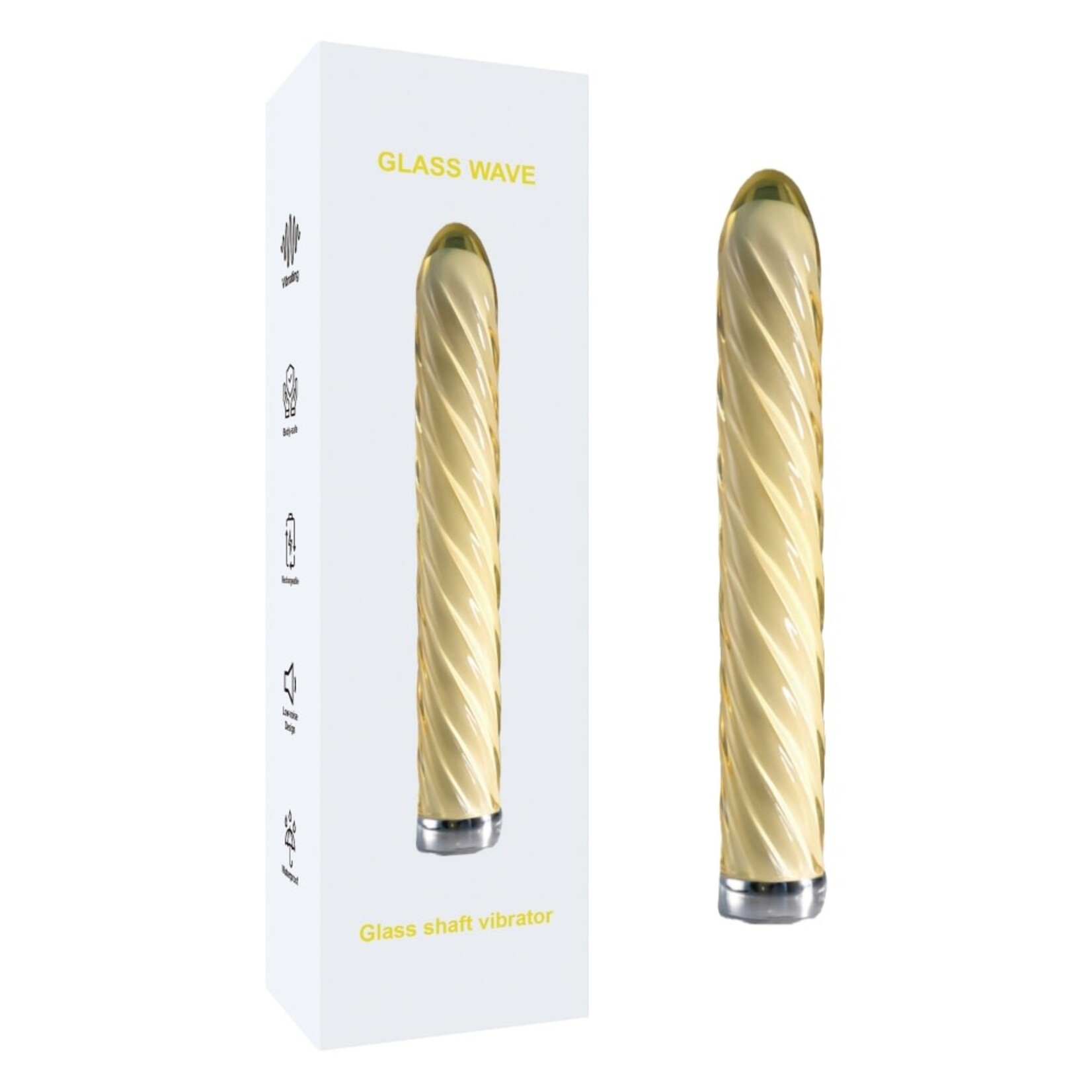 PASSION PLACE 7.09 INCH 10-MODE YELLOW RECHARGEABLE WATERPROOF GLASS VIBRATOR
