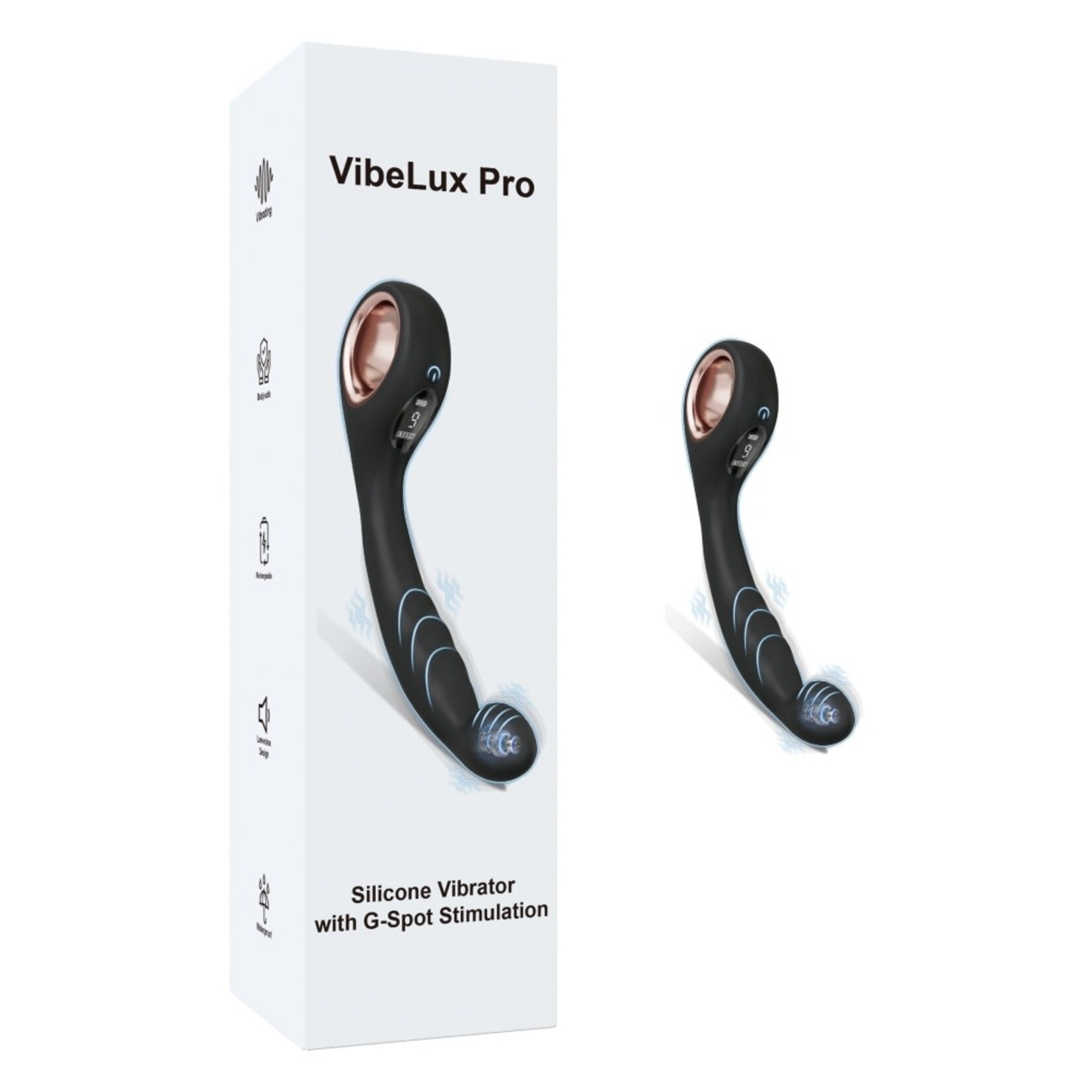 PASSION PLACE 8.08" BLACK RECHARGEABLE SILICONE G-SPOT VIBRATOR - 9 VIBRATING MODES CURVED PRESSURE-TIP DESIGN