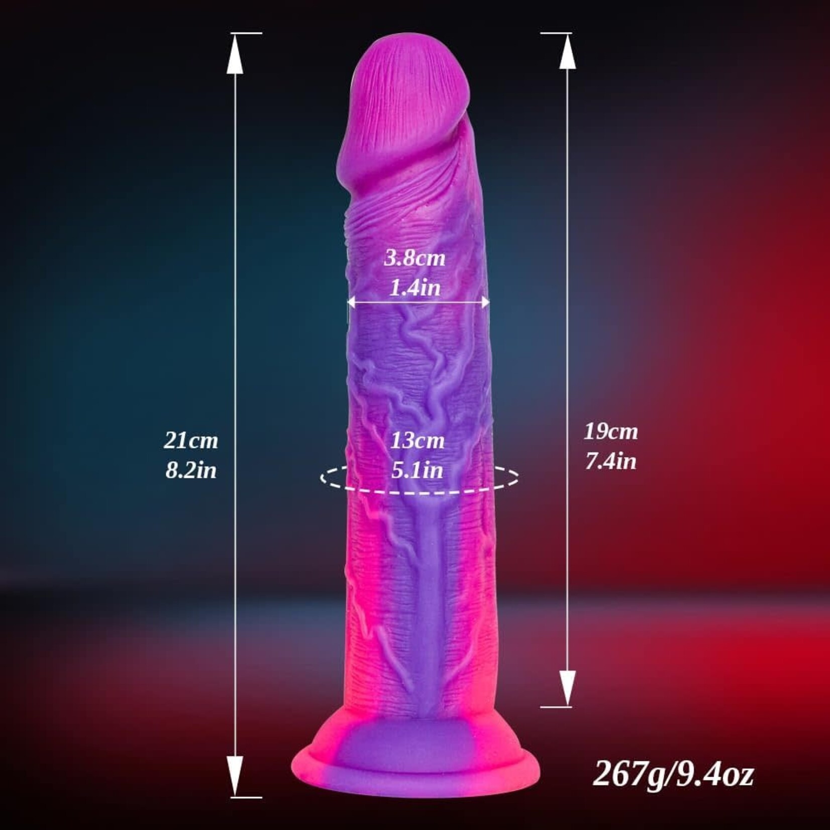 PASSION PLACE 7.88" PURPLE & MAGENTA SILICONE DILDO - WATERPROOF, BODY-SAFE