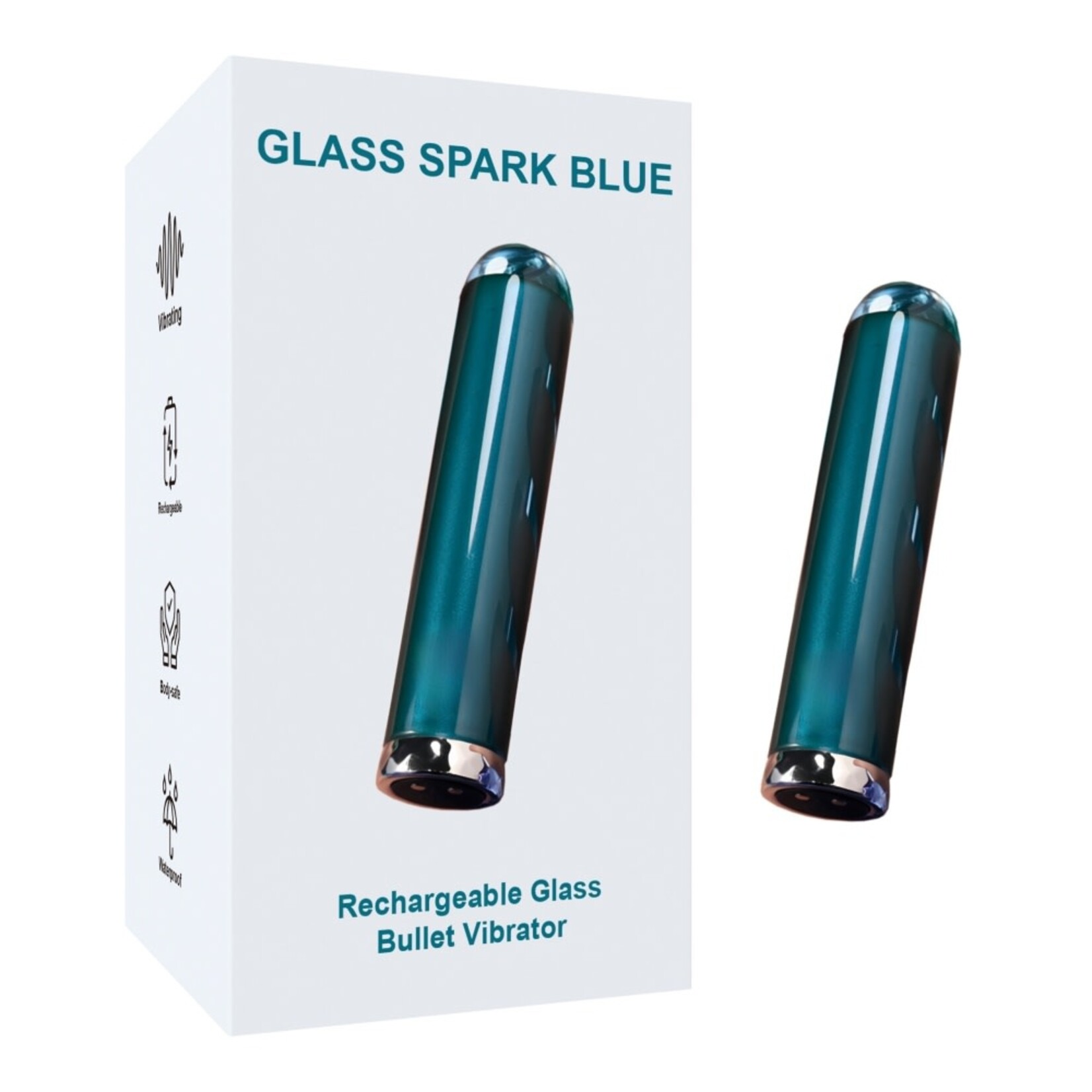 PASSION PLACE 3.55 INCH 10-MODE BLUE RECHARGEABLE WATERPROOF GLASS-STYLE BULLET VIBRATOR