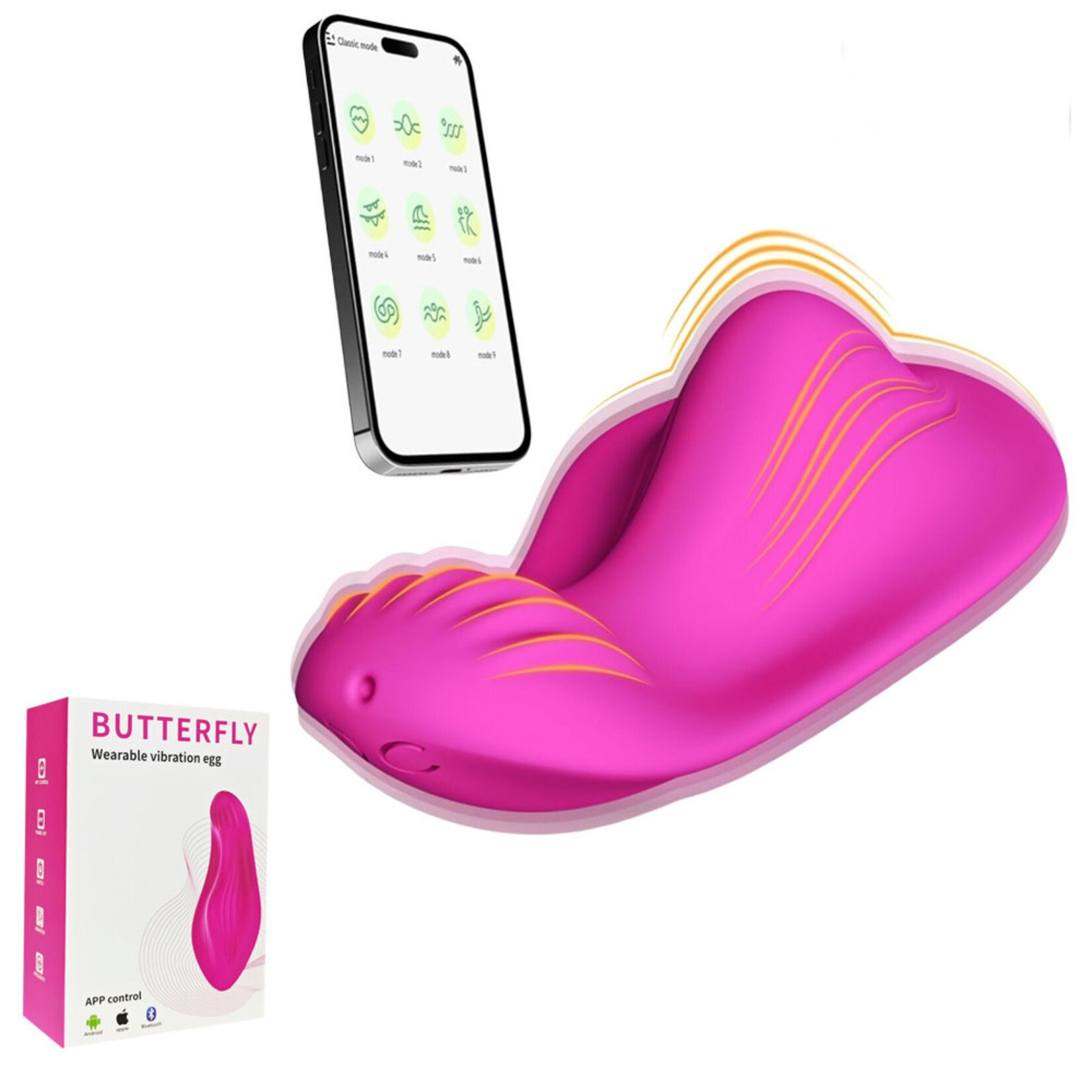 PASSION PLACE 9 MODES MAGENTA WATERPROOF RECHARGEABLE SILICONE WEARABLE PANTY VIBRATOR WITH APP CONTROL