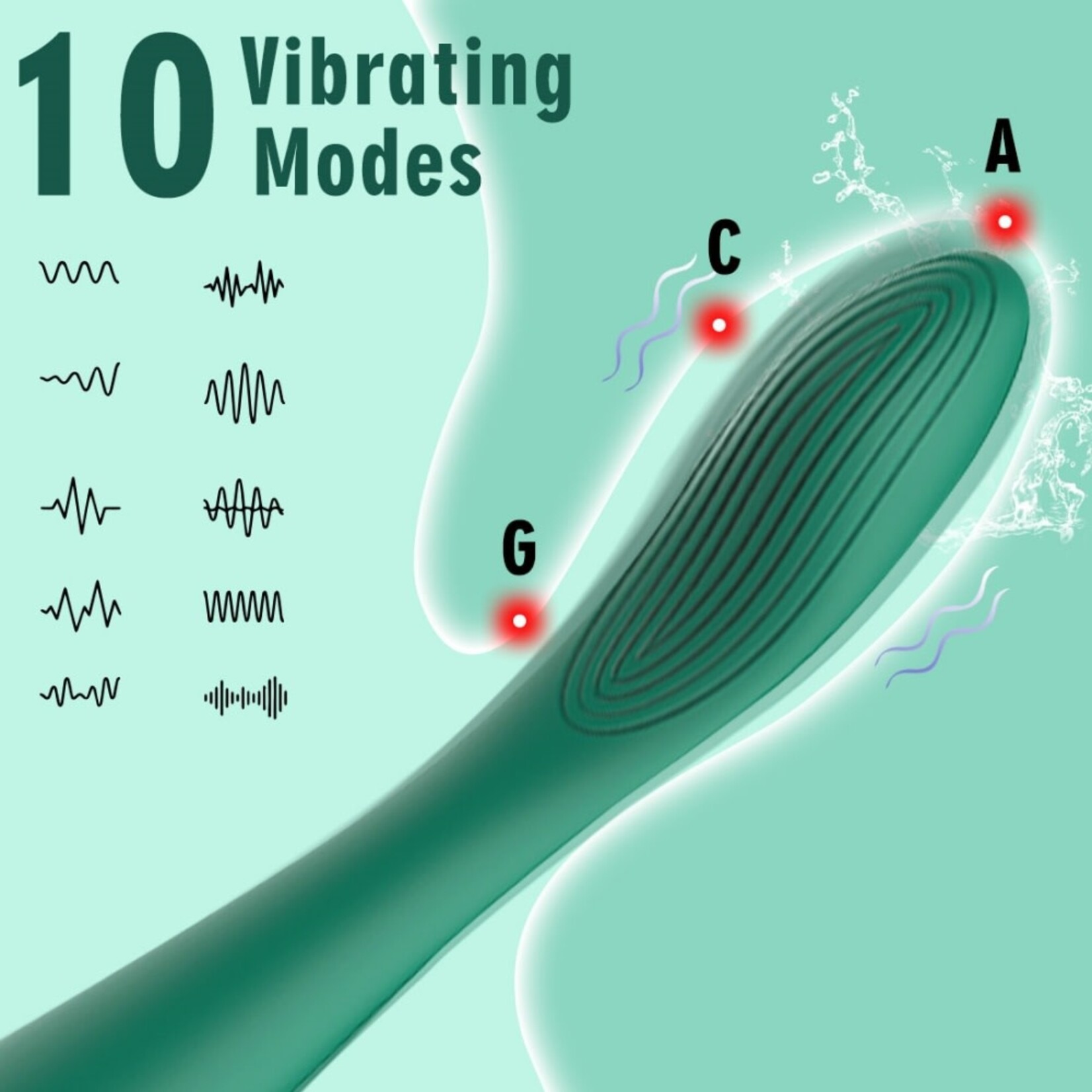PASSION PLACE 10-SPEED GREEN RECHARGEABLE SILICONE CLITORAL G-SPORT VIBRATOR