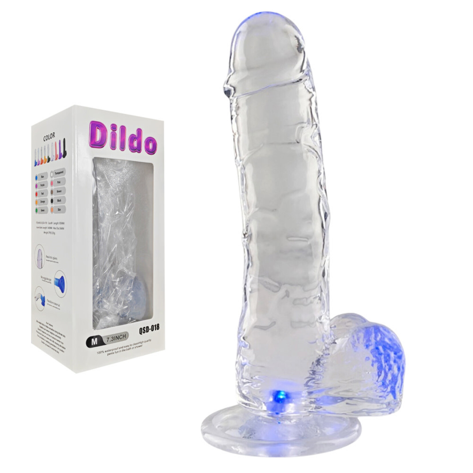 PASSION PLACE 7.29" CLEAR LIGHT-UP TPE DILDO (NO VIBRATION)