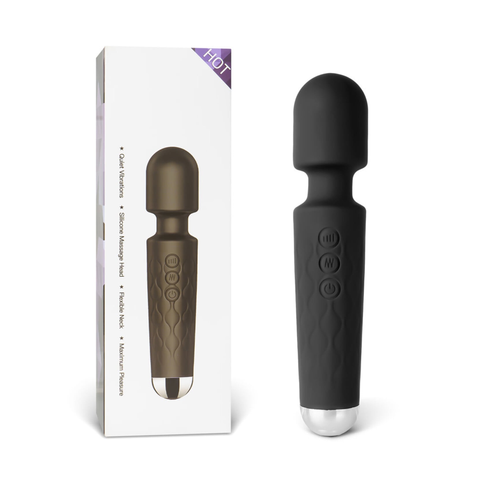 PASSION PLACE 20-SPEED BLACK SILICONE RECHARGEABLE MAGIC WAND MASSAGER