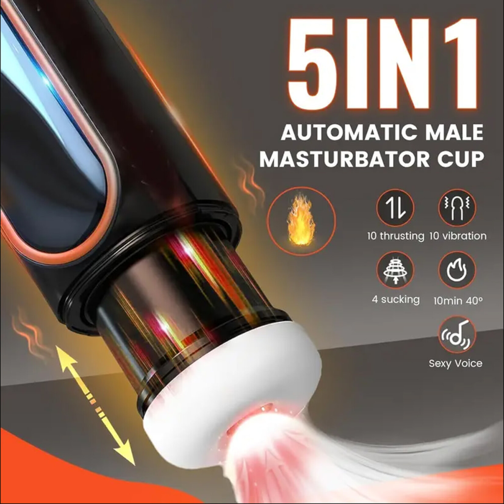 PASSION PLACE 10-SPEED SUCKING, THRUSTING & VIBRATING WATERPROOF AUTOMATIC MALE MASTURBATORS IN BLACK WITH SOUND EFFECTS