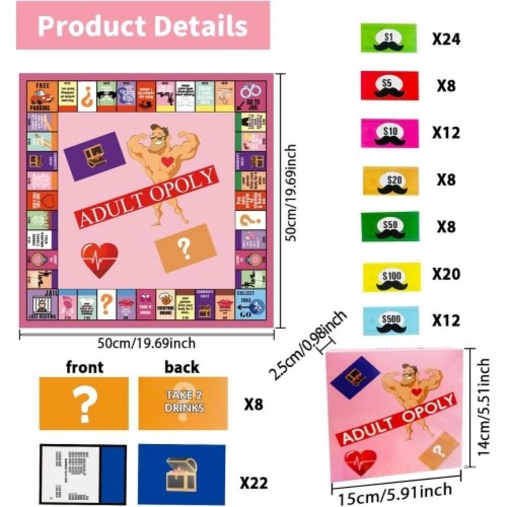 PASSION PLACE ADULTOPOLY COUPLE BOARD GAME - 50X50CM PLAY MAT WITH DICE & 4 PLAYER PIECES