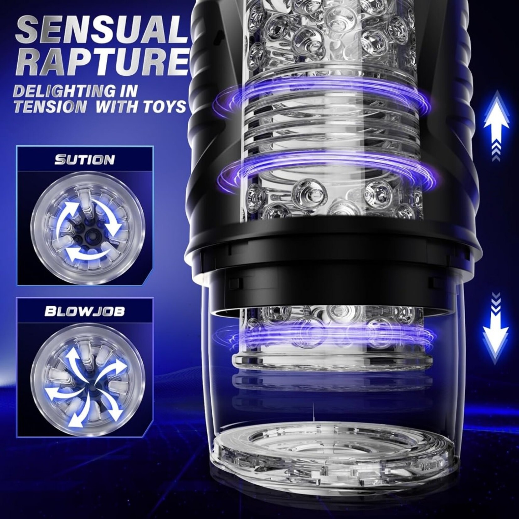 PASSION PLACE 7-SPEED BLACK RECHARGEABLE MASTURBATOR WITH THRUSTING & ROTATING FUNCTIONS