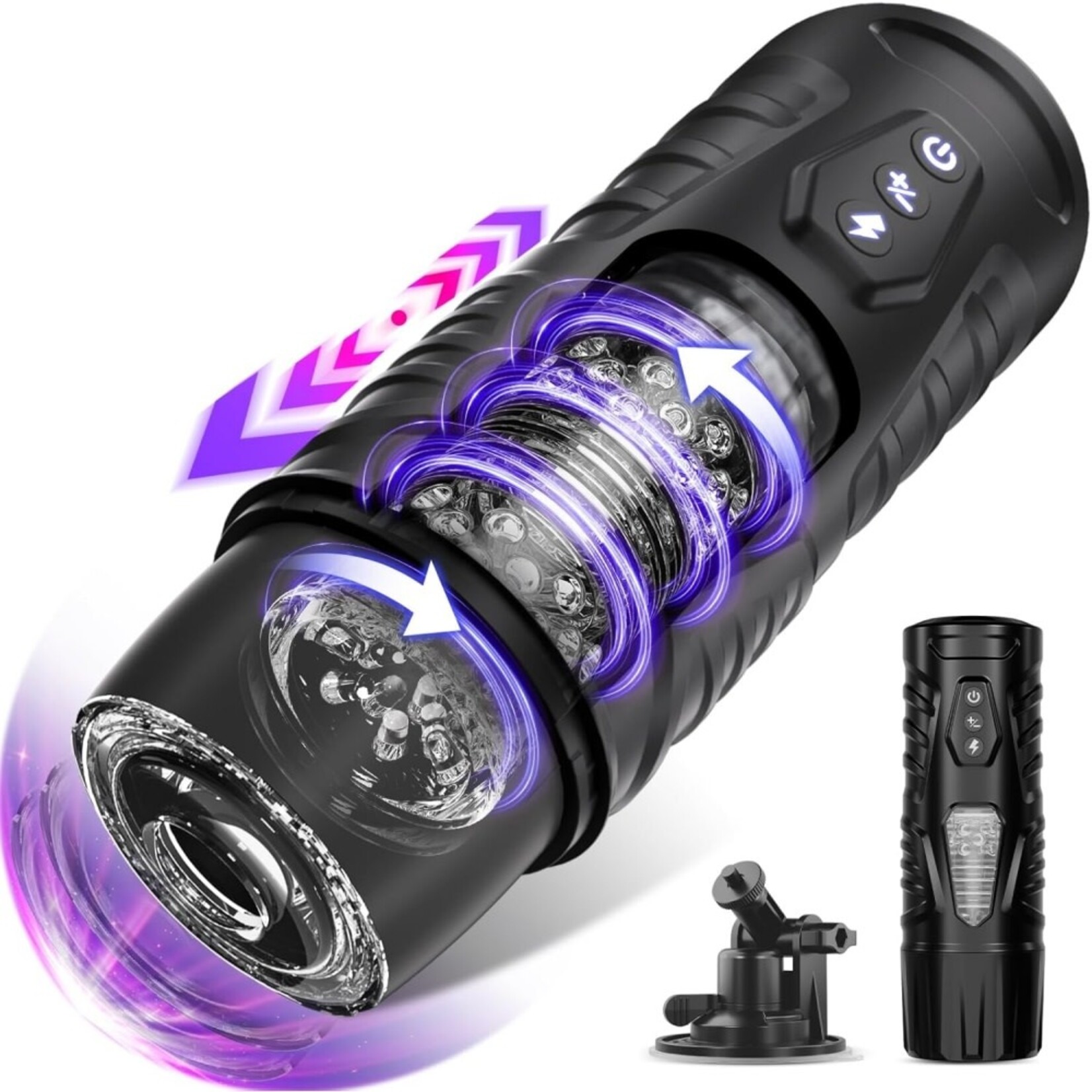 PASSION PLACE 7-SPEED BLACK RECHARGEABLE MASTURBATOR WITH THRUSTING & ROTATING FUNCTIONS