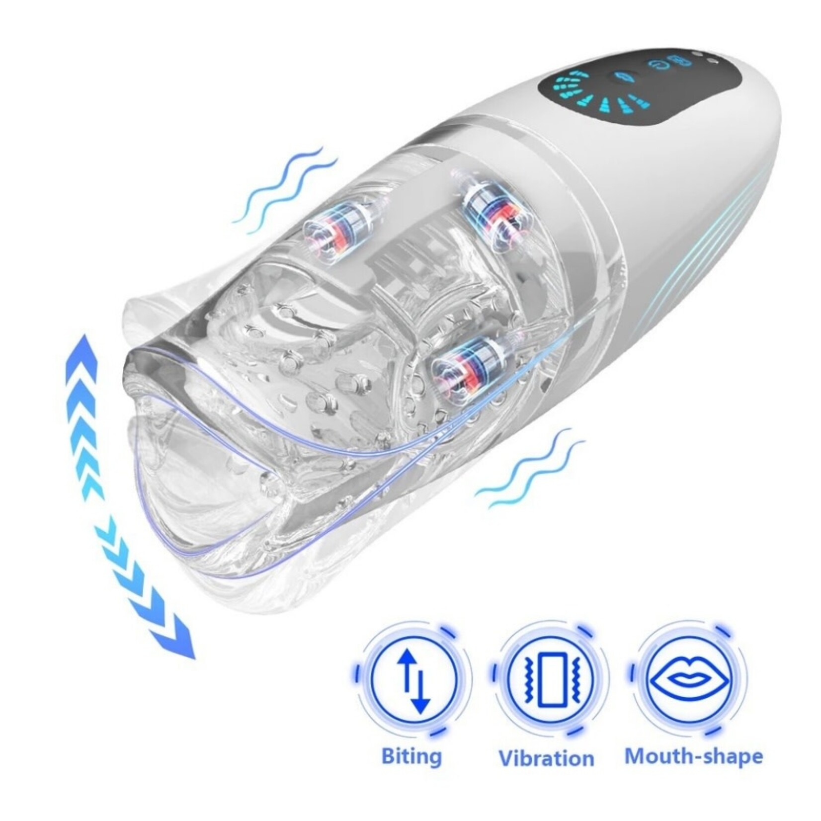 PASSION PLACE VIBRATING & BITING MALE STROKER - 8 MODES, RECHARGEABLE AND WATERPROOF DESIGN