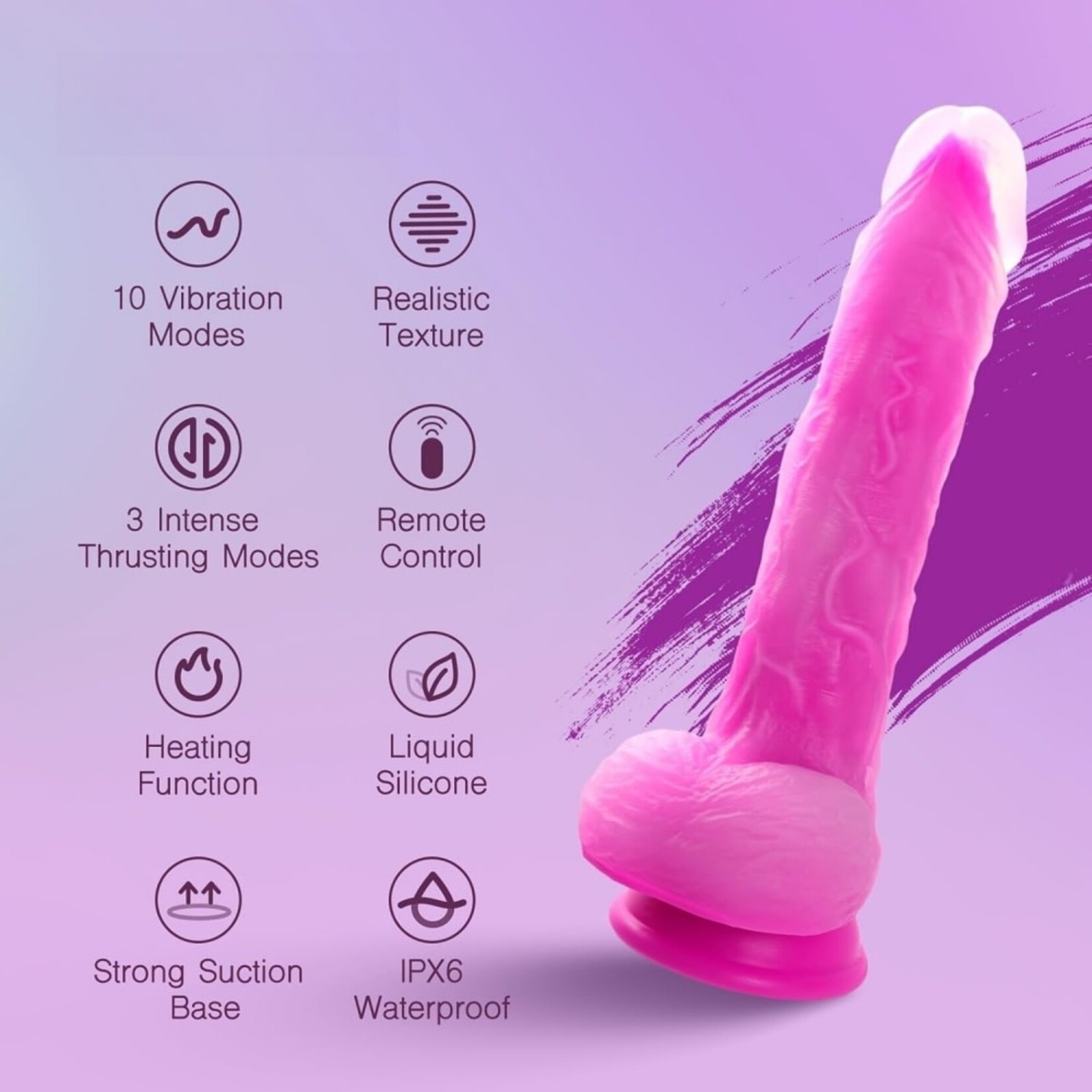 PASSION PLACE 10-SPEED MAGENTA REMOTE-CONTROLLED RECHARGEABLE THRUSTING & VIBRATING SILICONE DILDO