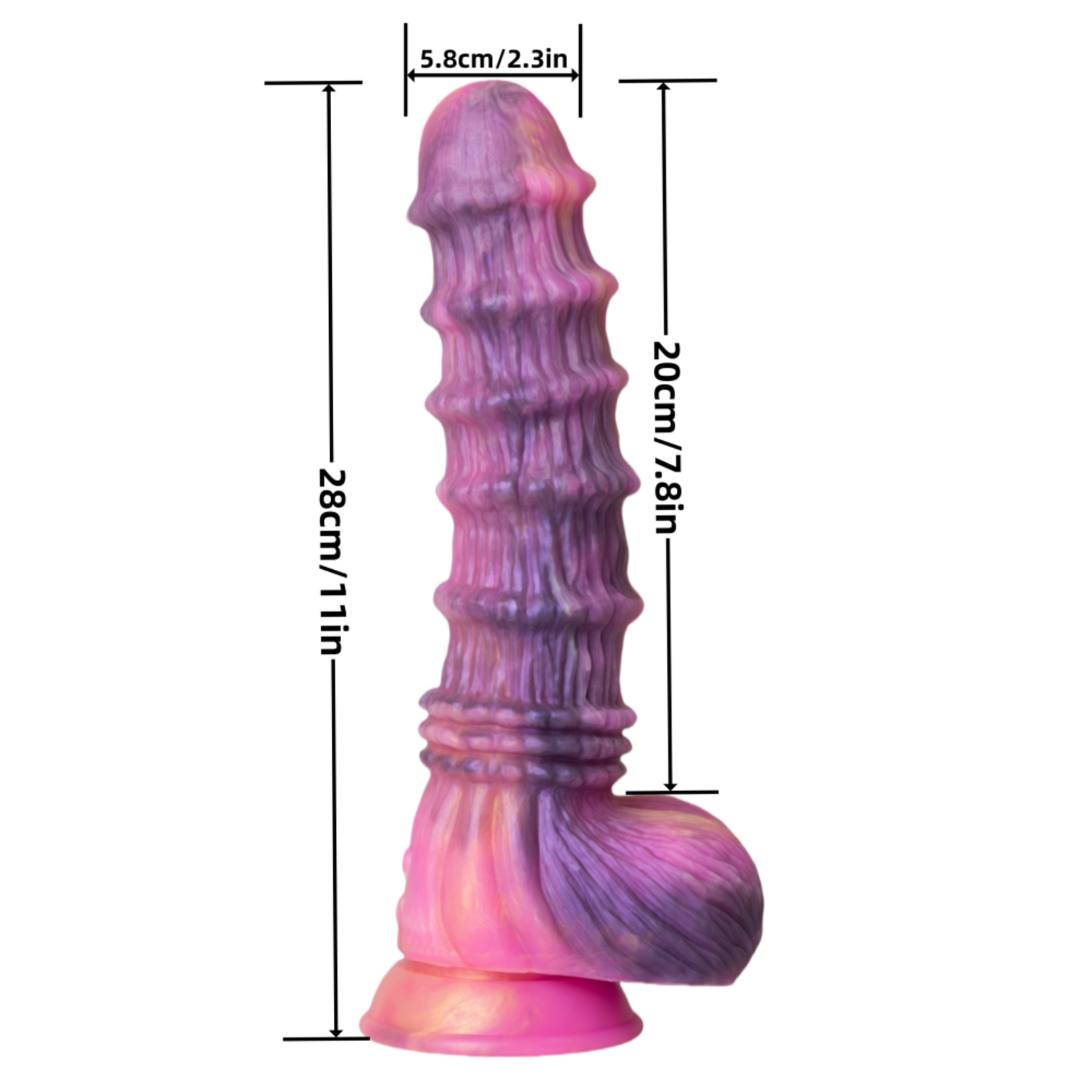 PASSION PLACE 11 INCH 8-MODE MULTICOLOR EXTRA-LARGE MULTICOLOR REMOTE-CONTROLLED VIBRATING SILICONE DILDO WITH BEADED DESIGN AND STRONG SUCTION CUP