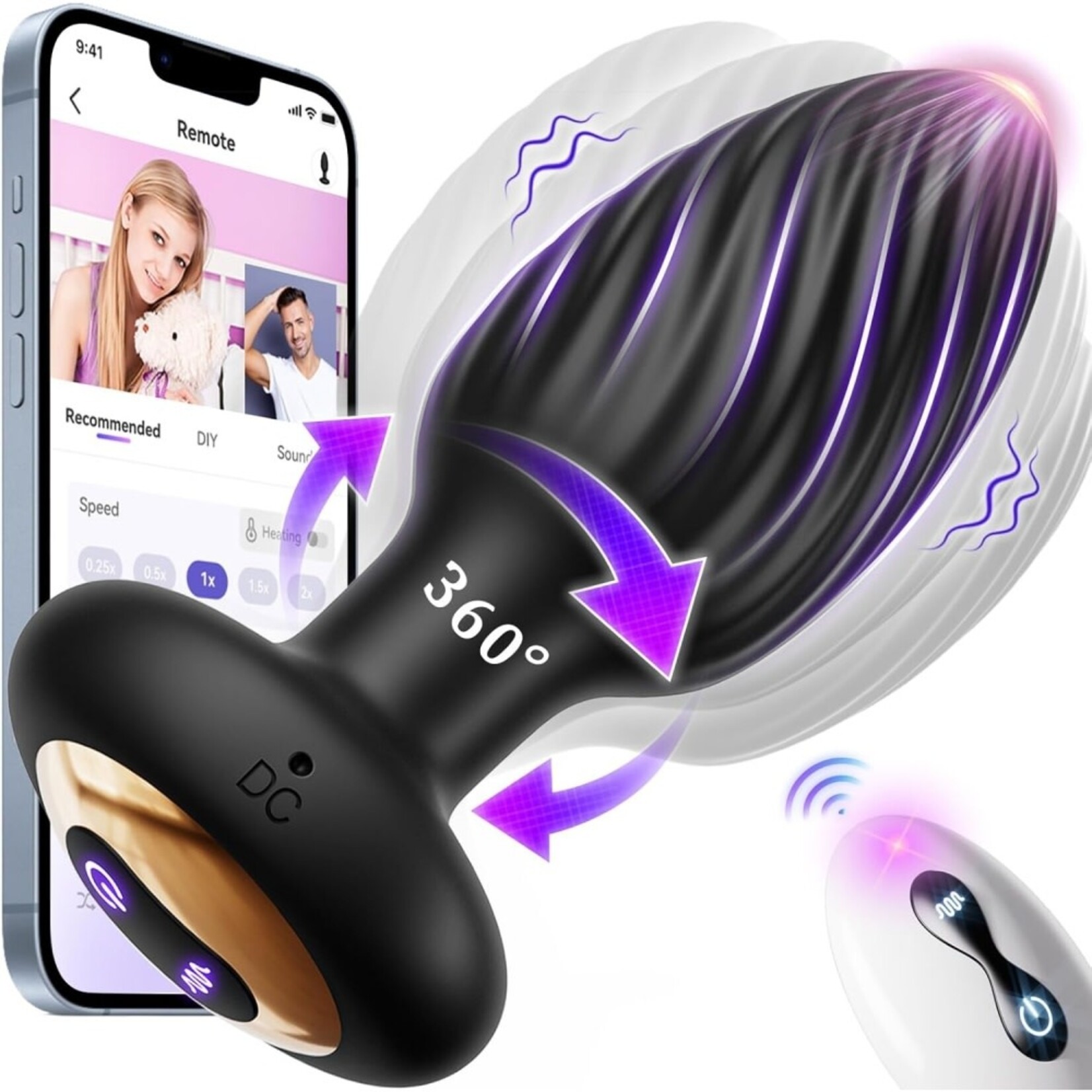 PASSION PLACE 7-SPEED APP-CONTROLLED AND REMOTE CONTROL BLACK SILICONE VIBRATING ANAL PLUG